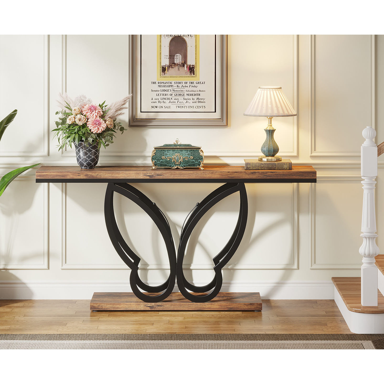 Masa consola Blackswan Design Butterfly, lemn maro/ negru, 140x30x80 cm, cadru metalic, design ingust — imaginea 5