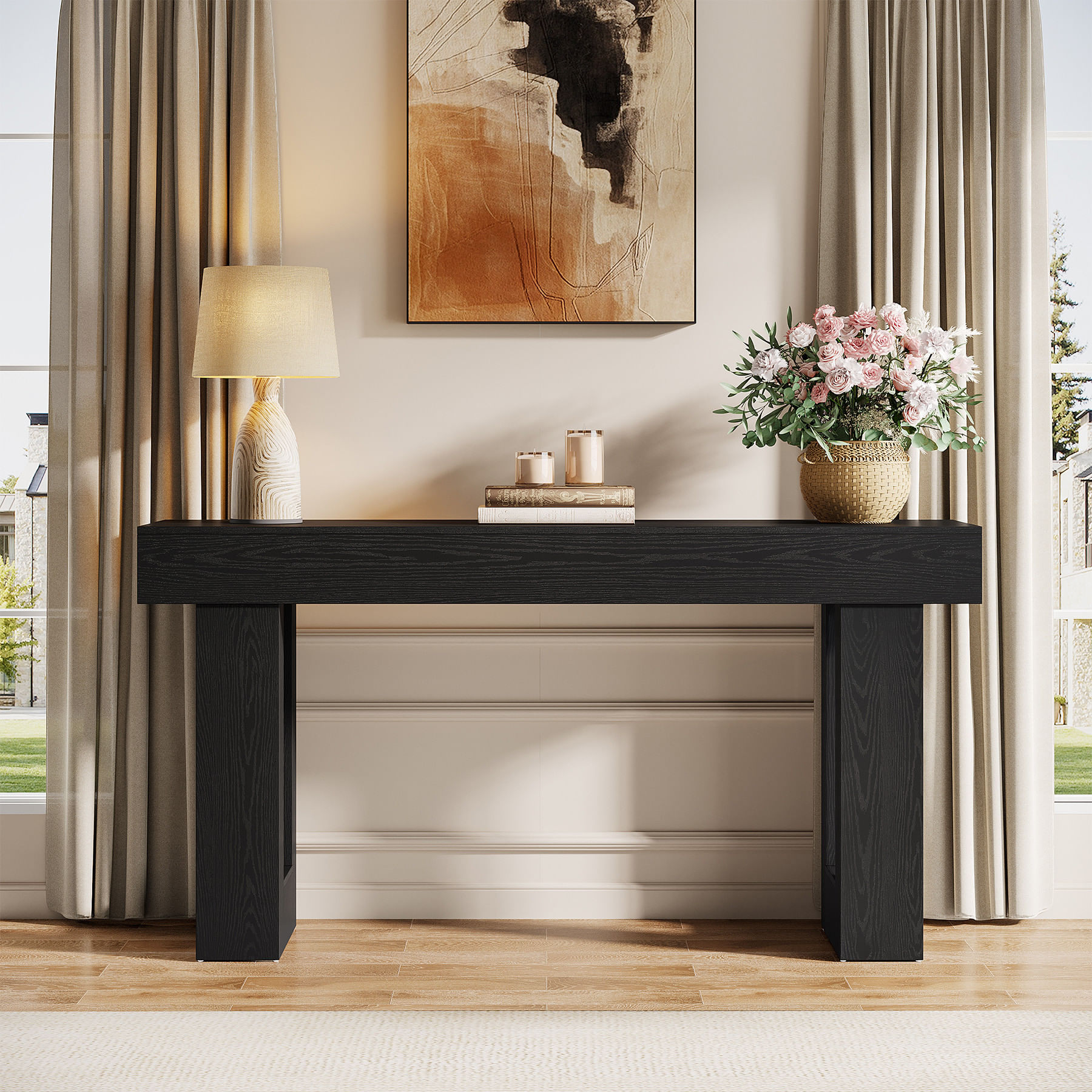 Masa Living/Hol, Blackswan Design Countryside M8, lemn maro/ negru, 140x30x83 cm — imaginea 6