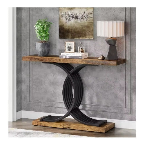 Masa Decor Living/ Hol, Model Fremingi maro/ negru, textura lemnoasa, 100 cm — imaginea 5