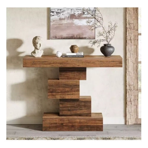 Masa consola Blackswan Design Vertigo, lemn maro inchis, 108x30x80 cm, design geometric modern, finisaj rustic — imaginea 6