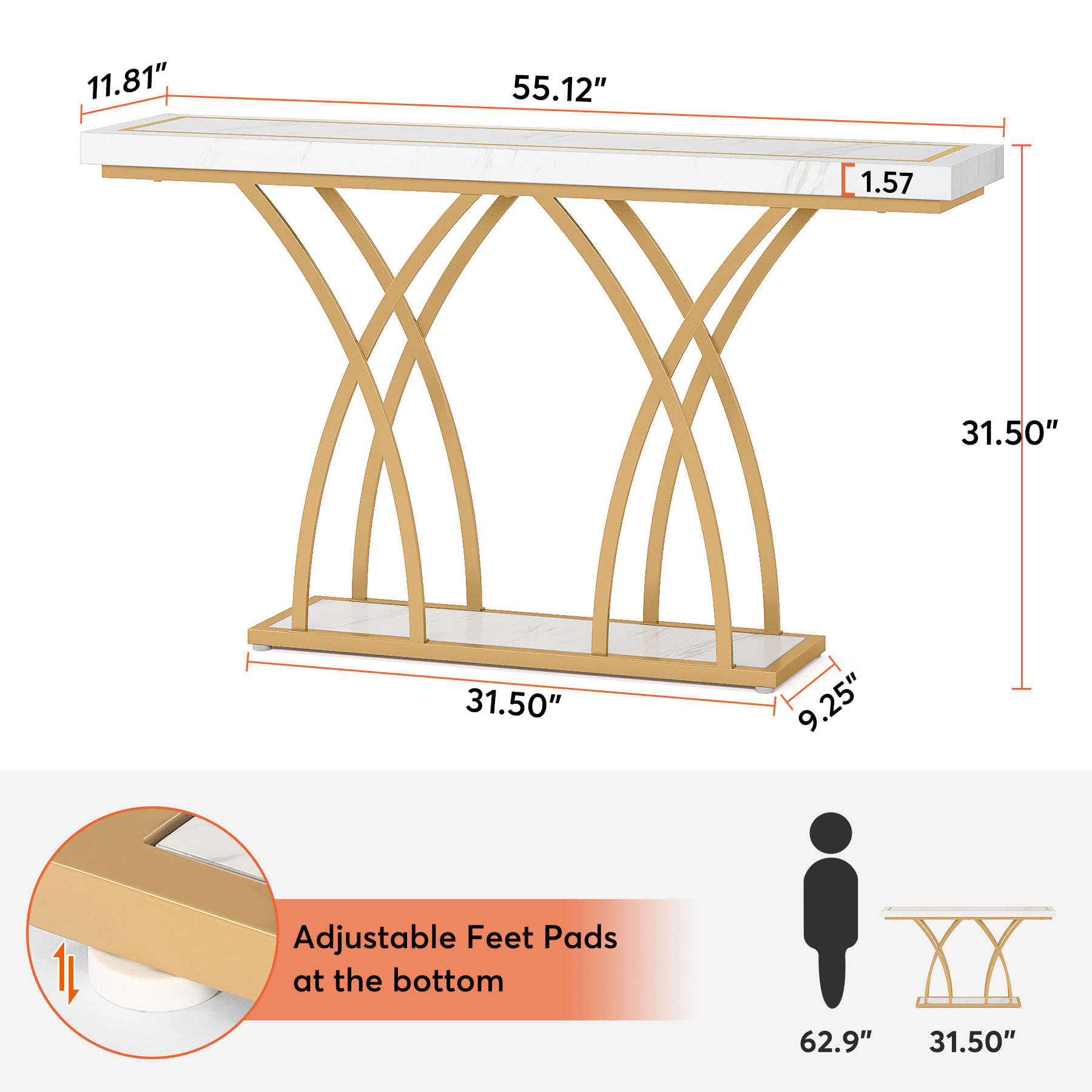 Masa Decor Living/ Hol, Model Veneer alb/ auriu, imitatie marmura, 140 cm — imaginea 6