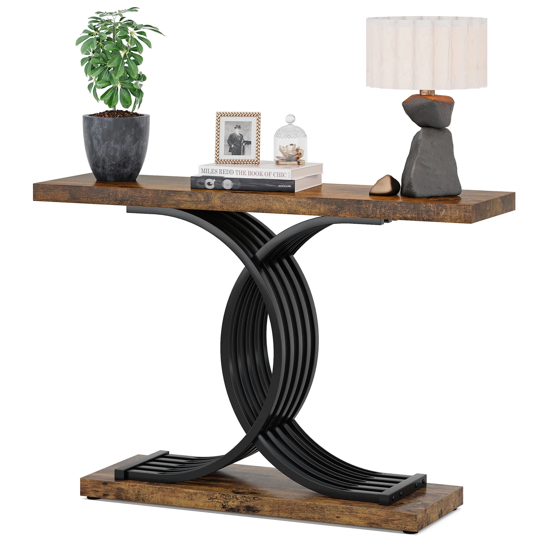 Masa Decor Living/ Hol, Model Fremingi maro/ negru, textura lemnoasa, 100 cm — imaginea 6