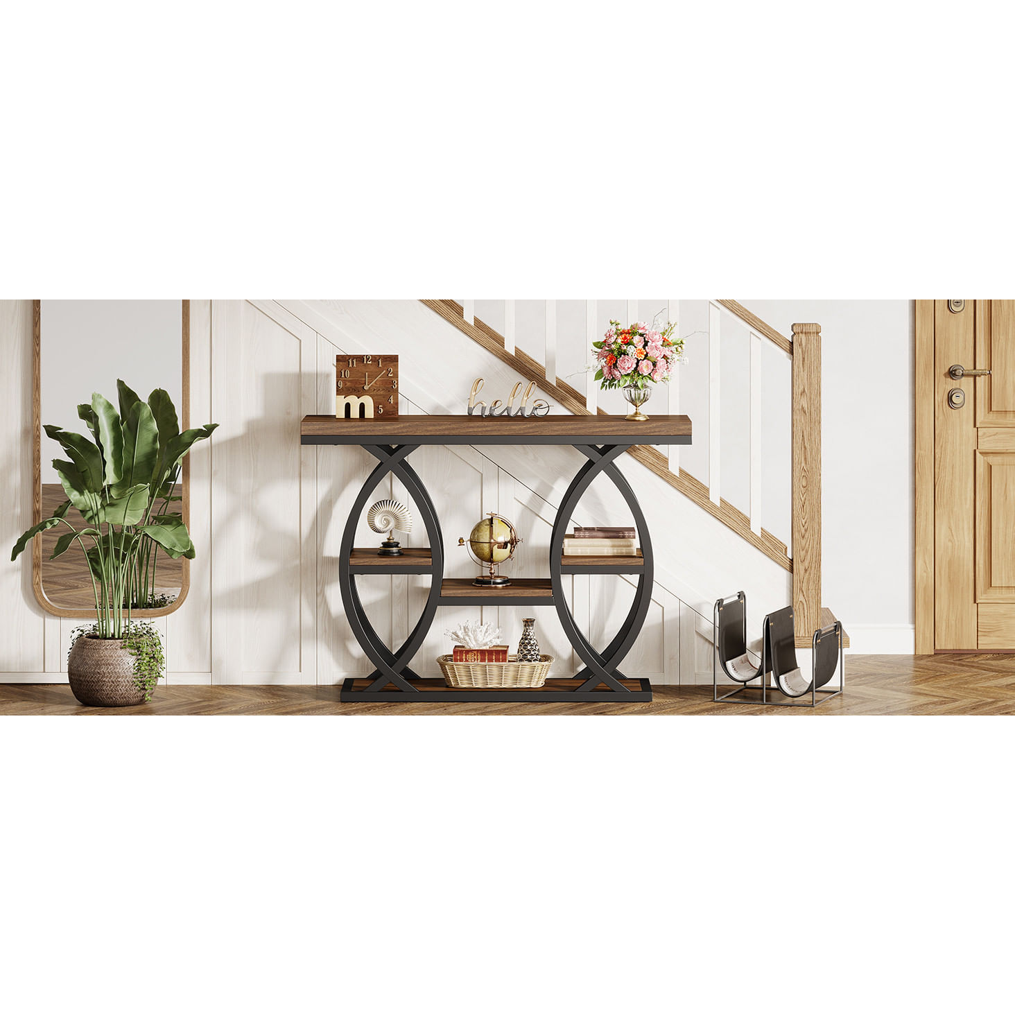 Masa Living/Hol, Blackswan Design Halley Rustic, lemn maro/negru, 105x30x80 cm — imaginea 2