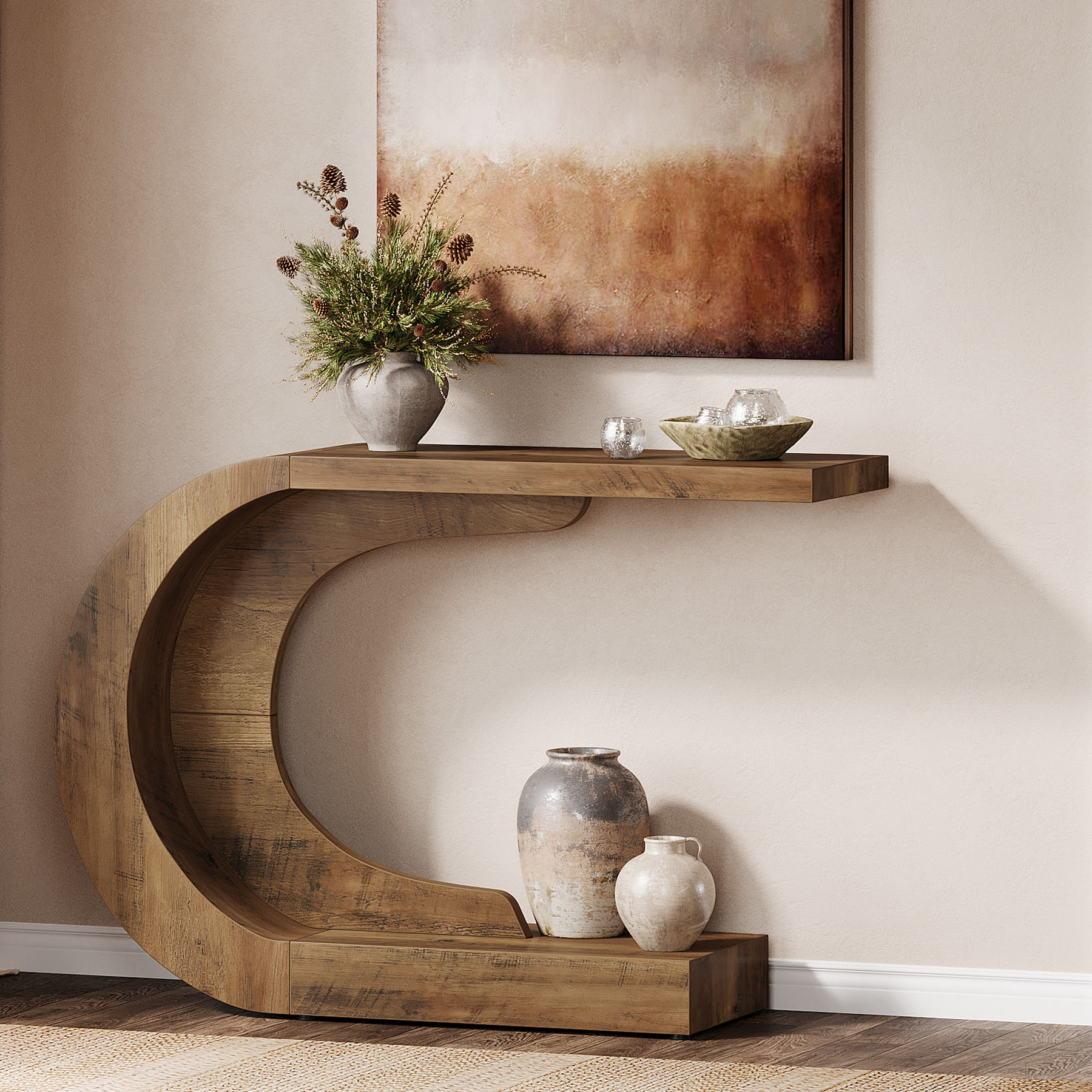 Masa Consola Blackswan Design C Frame, design curbat, lemn maro inchis, 75x35x80 cm — imaginea 2