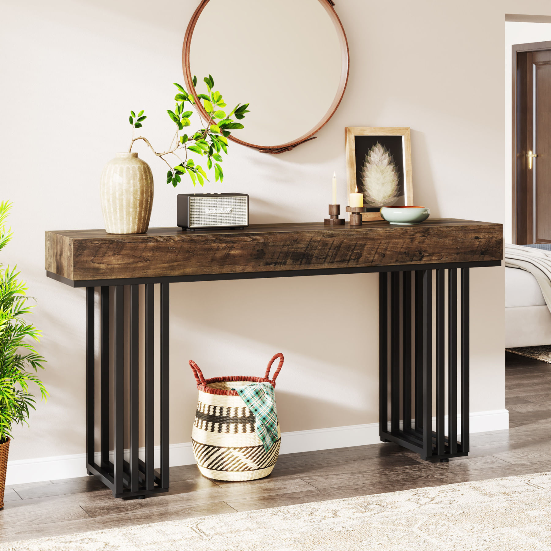 Masa Living/Hol, Blackswan Design Farmhouse M3, lemn maro inchis, 105x30x85 cm — imaginea 2