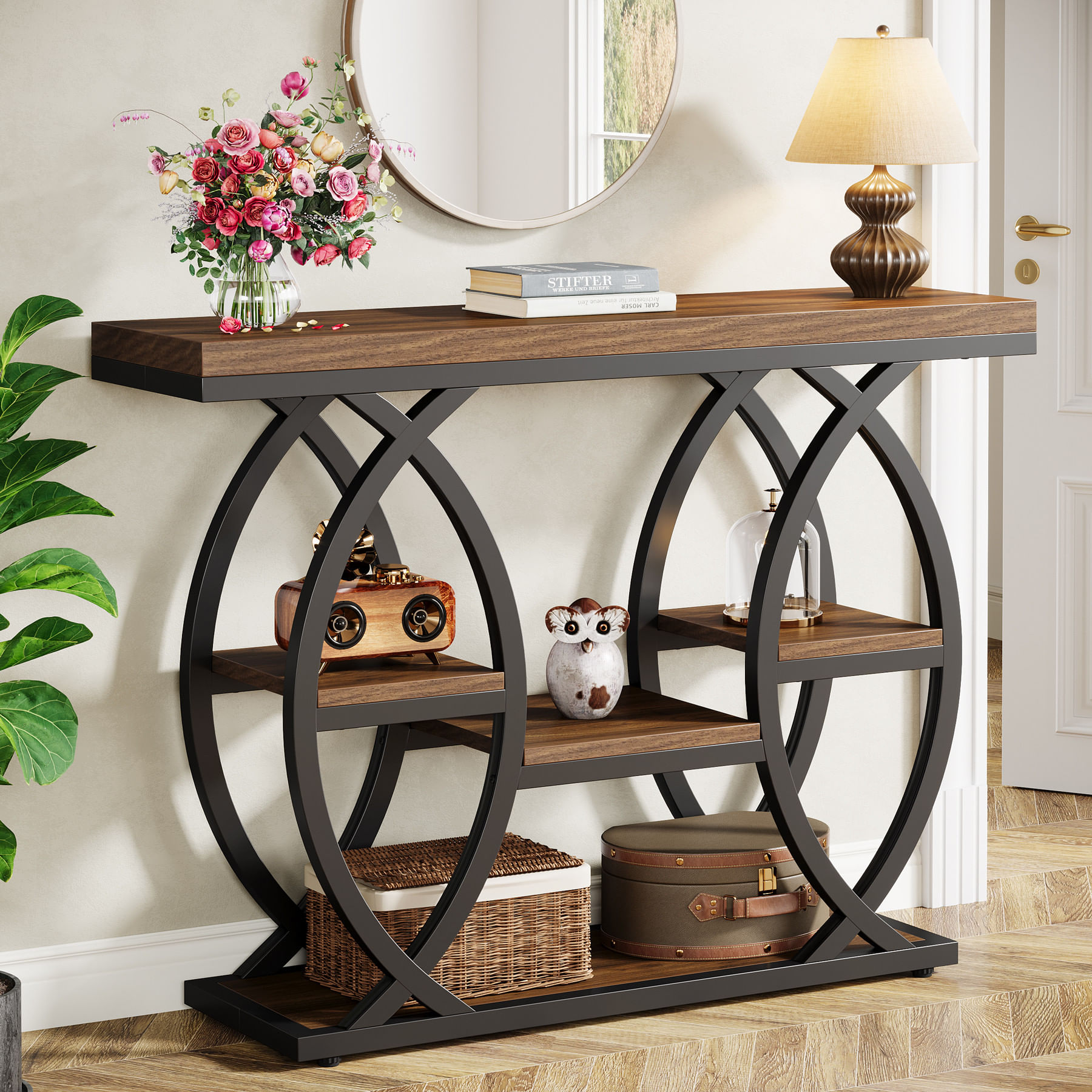 Masa Living/Hol, Blackswan Design Halley Rustic, lemn maro/negru, 105x30x80 cm — imaginea 3