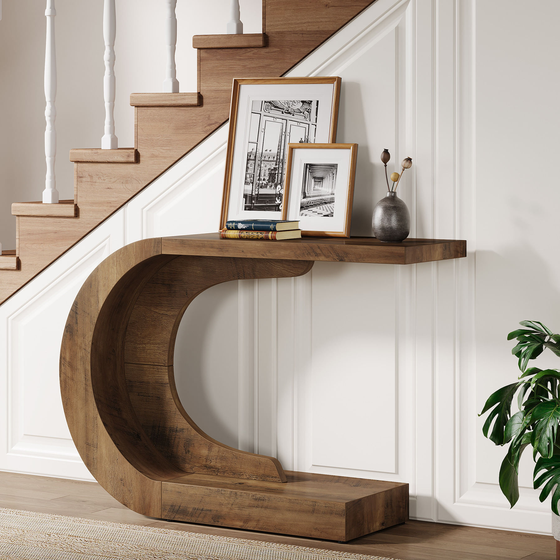 Masa Consola Blackswan Design C Frame, design curbat, lemn maro inchis, 75x35x80 cm — imaginea 3