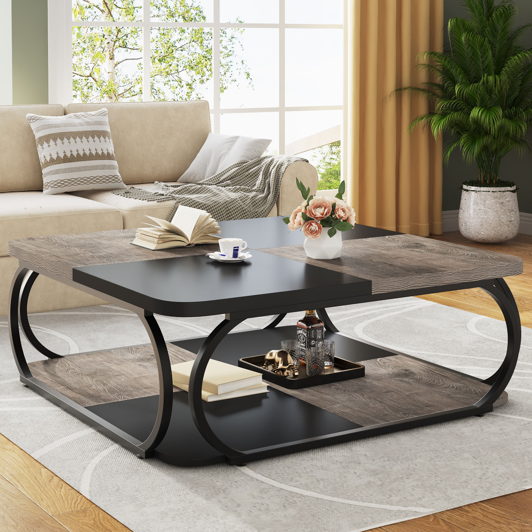 Masa Cafea/ Living, Blackswan Design Model Metro Square, gri/ negru, 120x120x50 cm — imaginea 2
