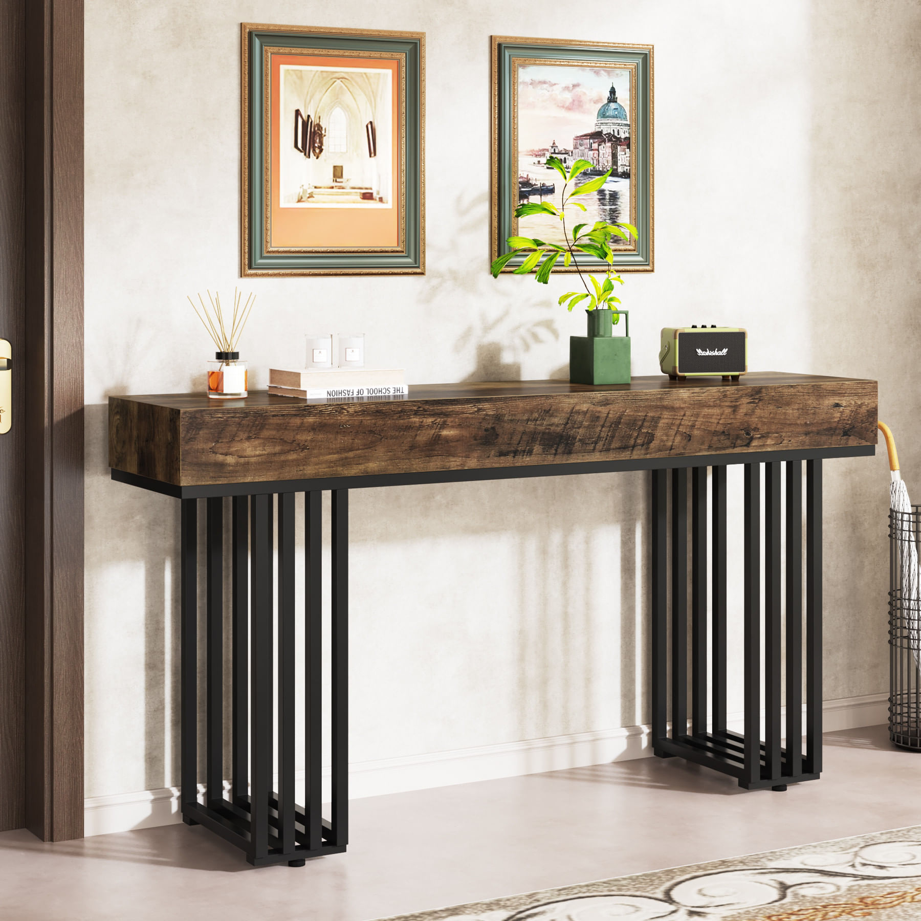Masa Living/Hol, Blackswan Design Farmhouse M3, lemn maro inchis, 105x30x85 cm — imaginea 3