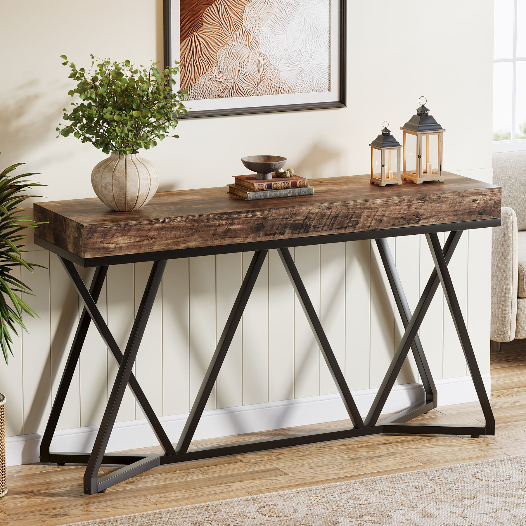 Masa Decor Living/ Hol, Blackswan Design Model X Line, lemn maro inchis, 140x30x90 cm — imaginea 2