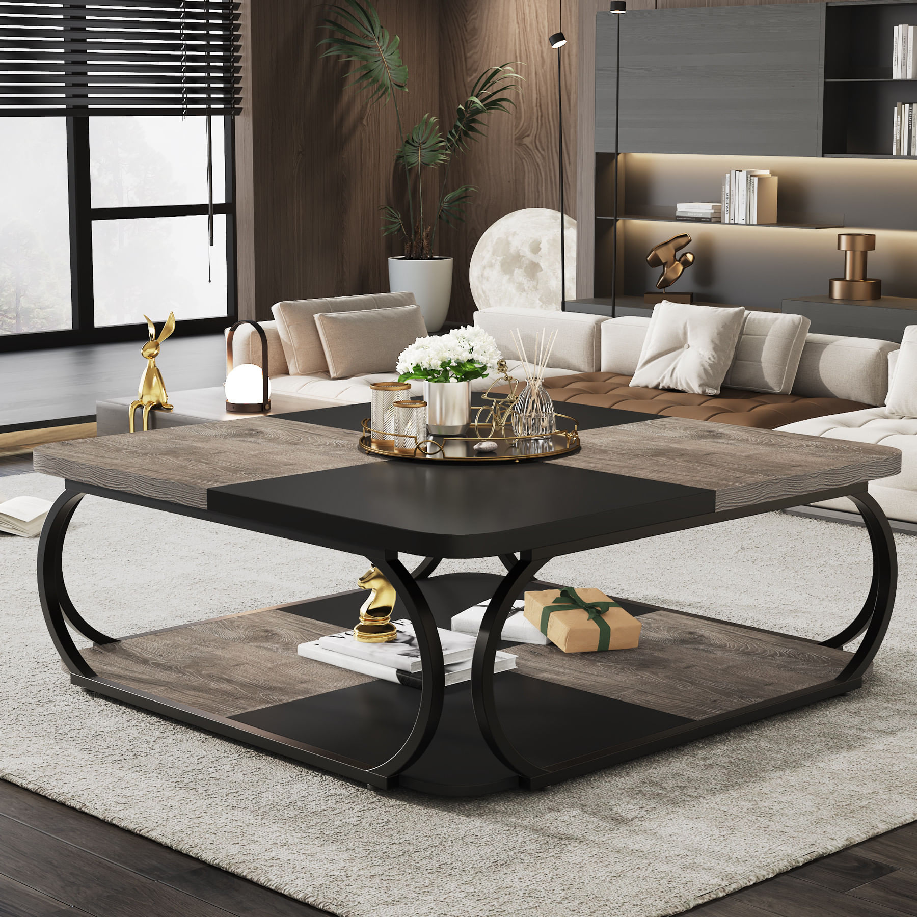 Masa Cafea/ Living, Blackswan Design Model Metro Square, gri/ negru, 120x120x50 cm — imaginea 3