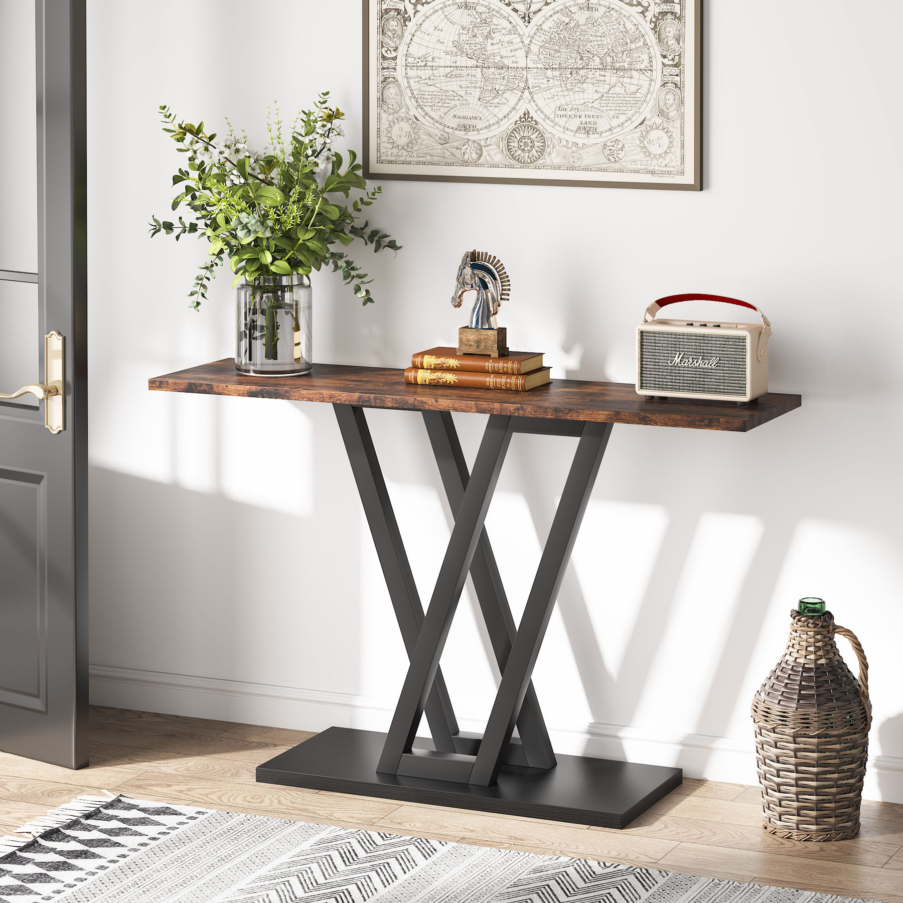 Masa Living/Hol, Blackswan Design V Leg, imitatie marmura alba/auriu, 110x30x80 cm — imaginea 3