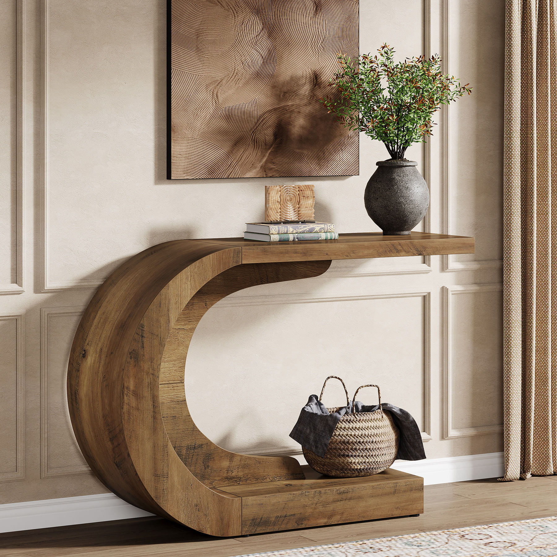 Masa Consola Blackswan Design C Frame, design curbat, lemn maro inchis, 75x35x80 cm — imaginea 4