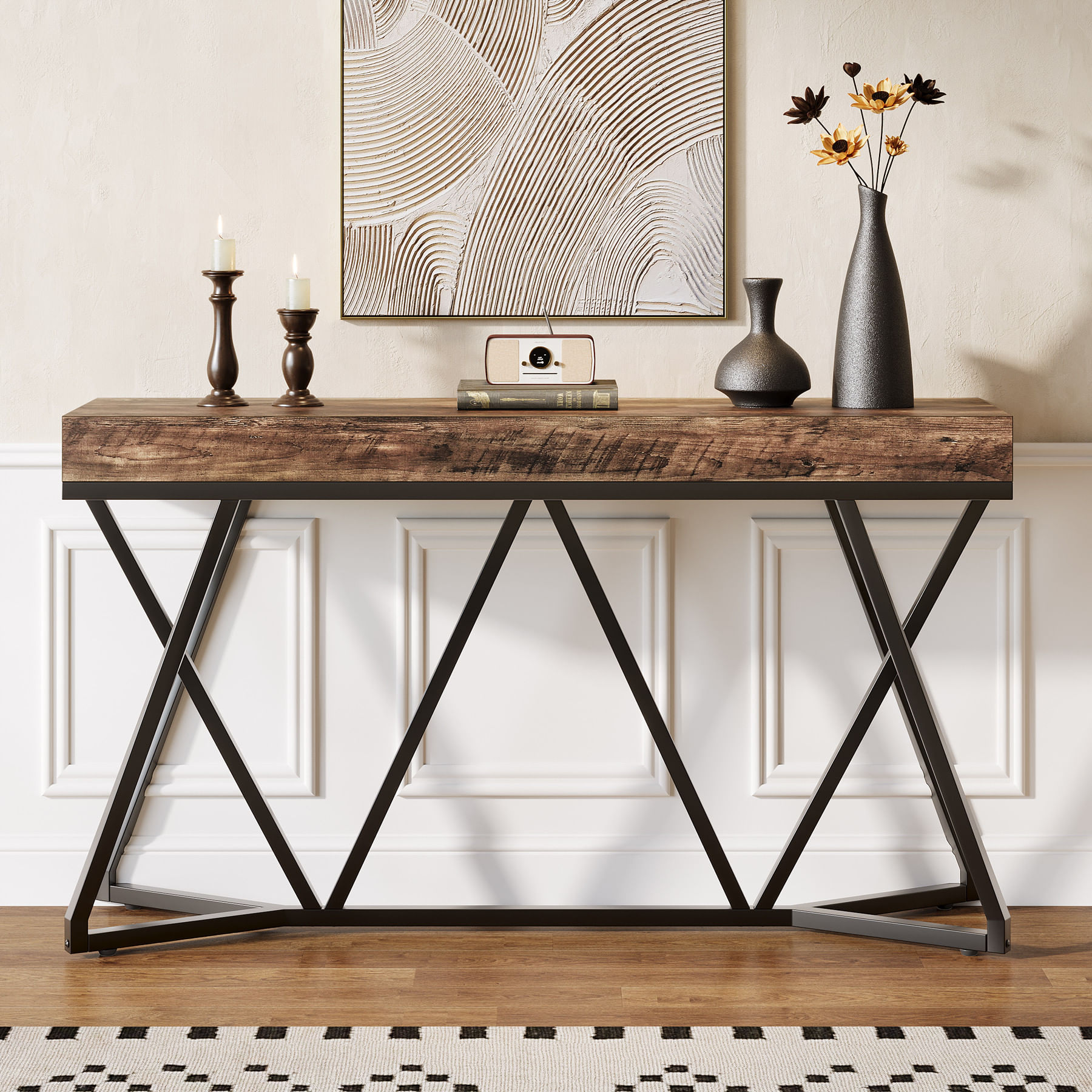 Masa Decor Living/ Hol, Blackswan Design Model X Line, lemn maro inchis, 140x30x90 cm — imaginea 3
