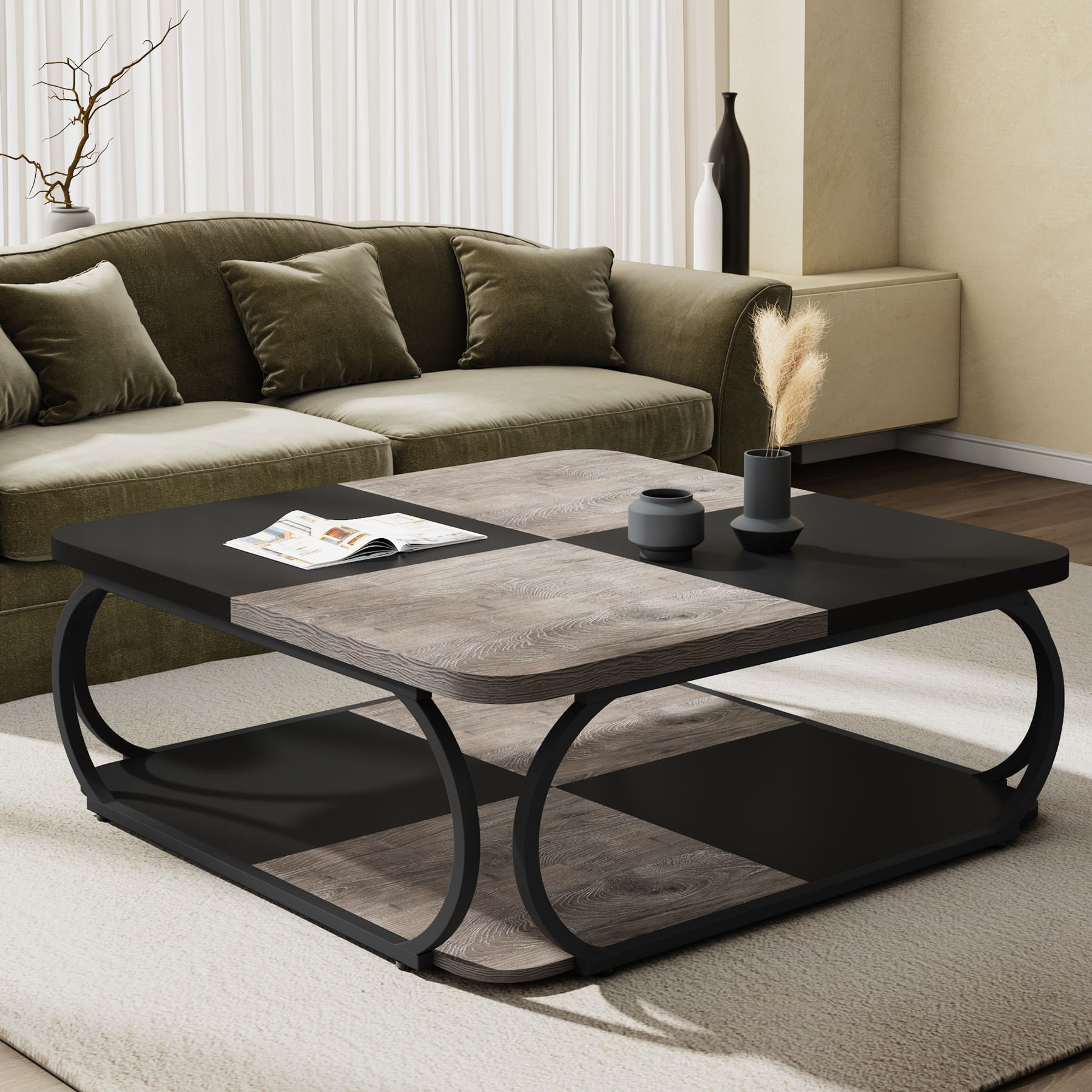 Masa Cafea/ Living, Blackswan Design Model Metro Square, gri/ negru, 120x120x50 cm — imaginea 4