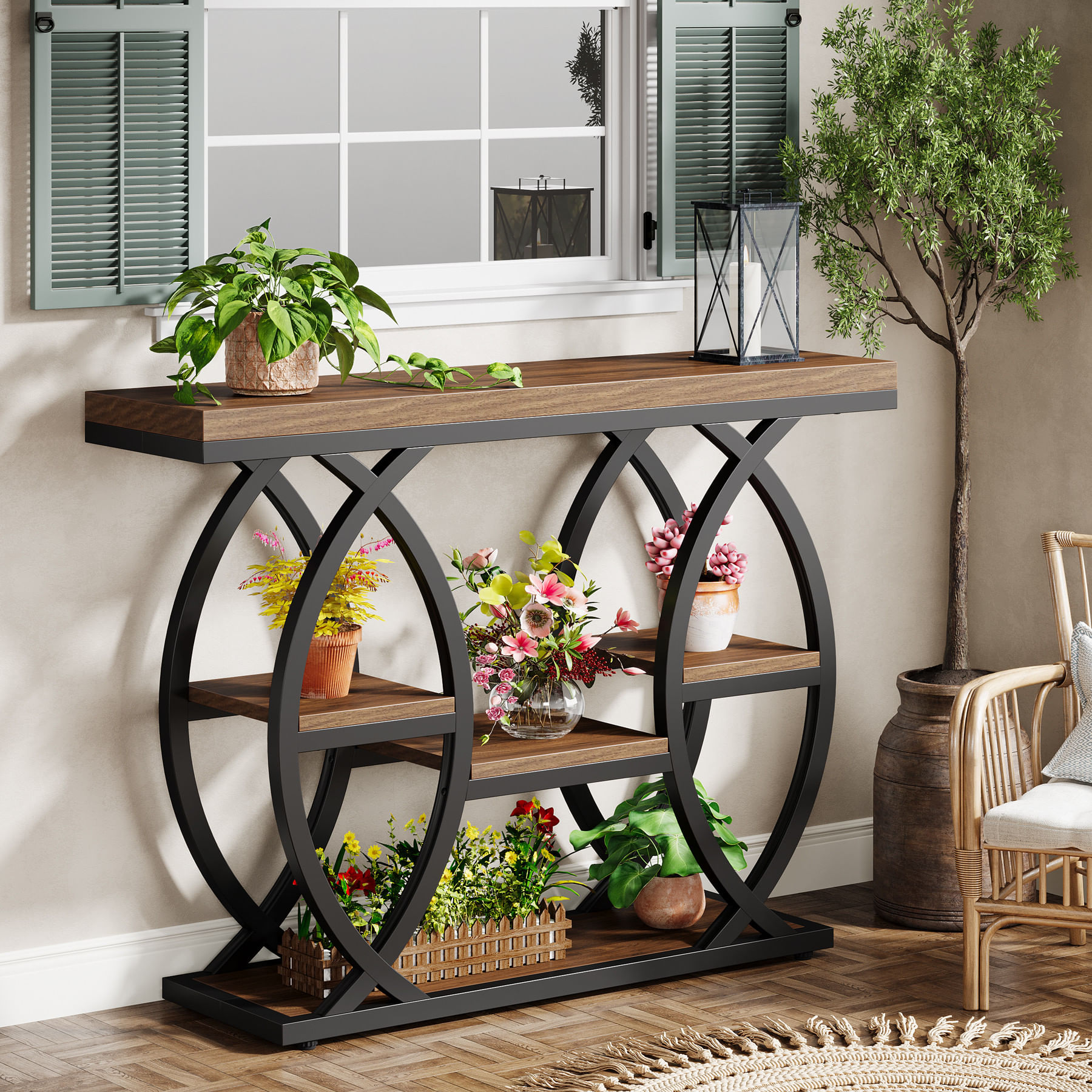 Masa Living/Hol, Blackswan Design Halley Rustic, lemn maro/negru, 105x30x80 cm — imaginea 5