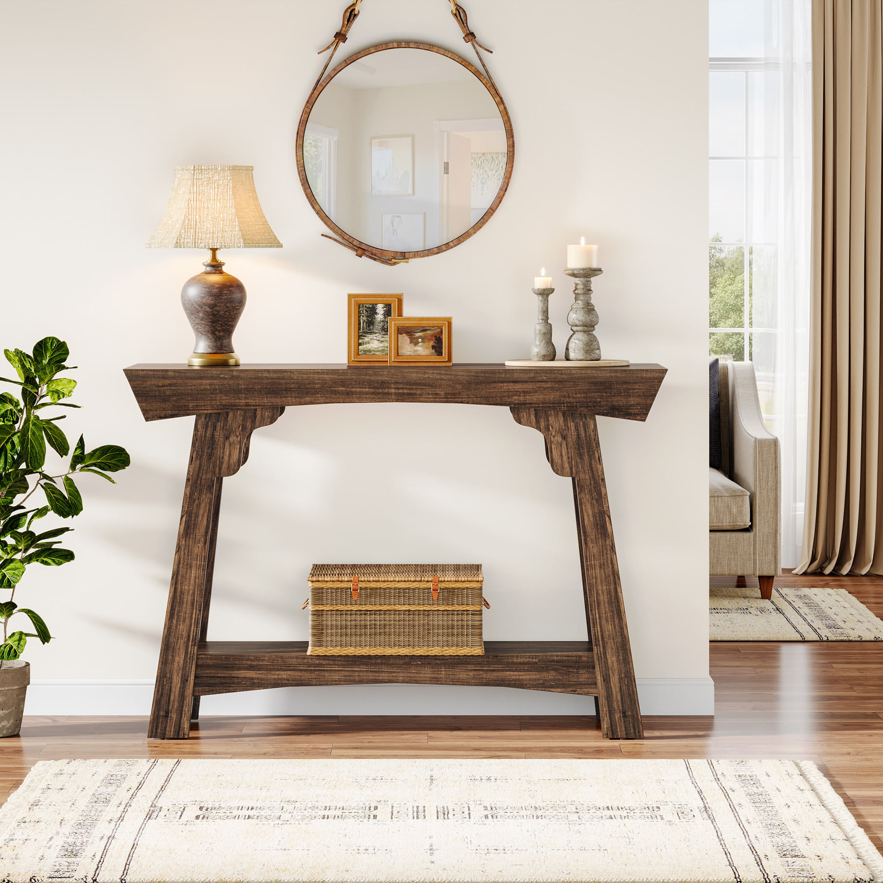 Masa Living/Hol, Blackswan Design Countryside M9, lemn maro, 160x35x85 cm — imaginea 2