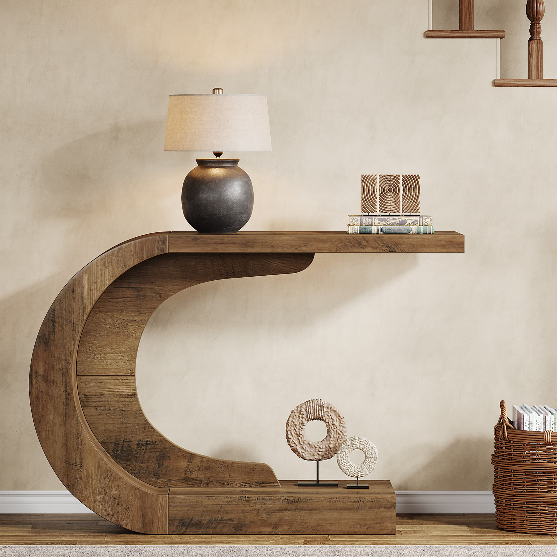 Masa Consola Blackswan Design C Frame, design curbat, lemn maro inchis, 75x35x80 cm — imaginea 5