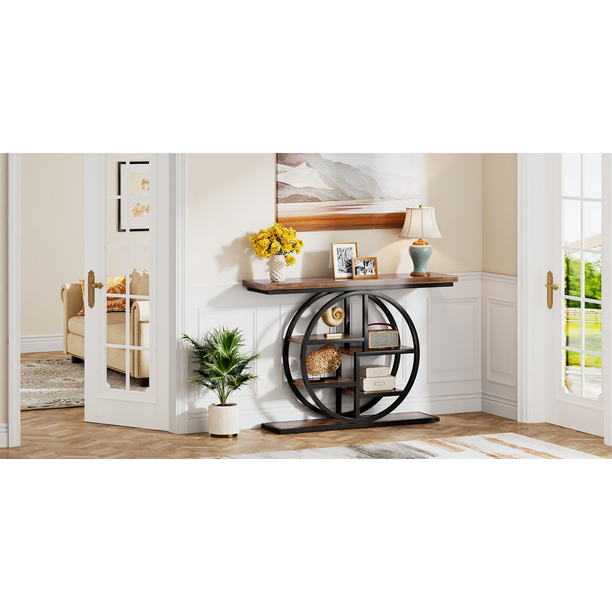 Masa Decor Living/ Hol, Model Sofia M1 maro/ negru, textura lemnoasa, 105 cm — imaginea 2