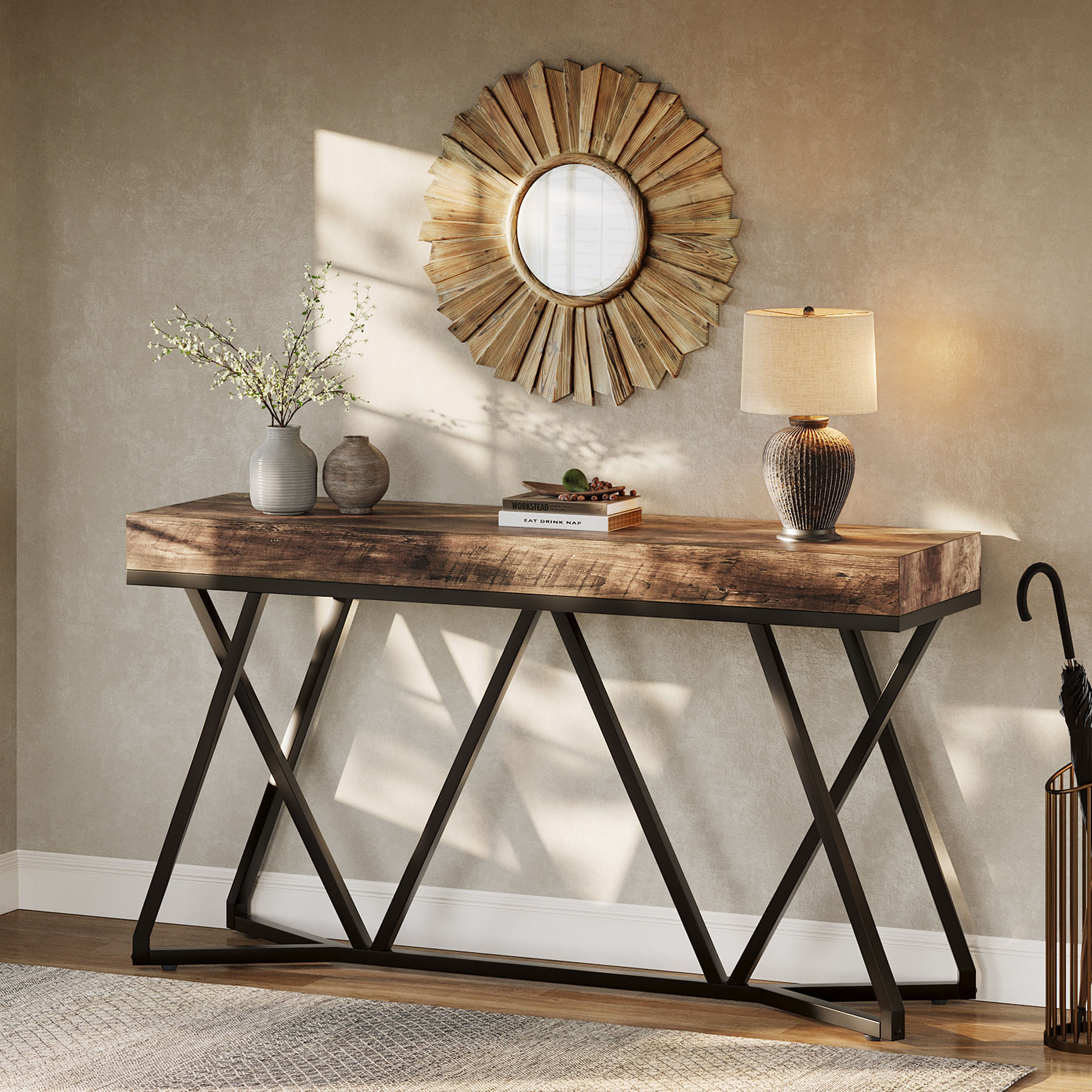 Masa Decor Living/ Hol, Blackswan Design Model X Line, lemn maro inchis, 140x30x90 cm — imaginea 4
