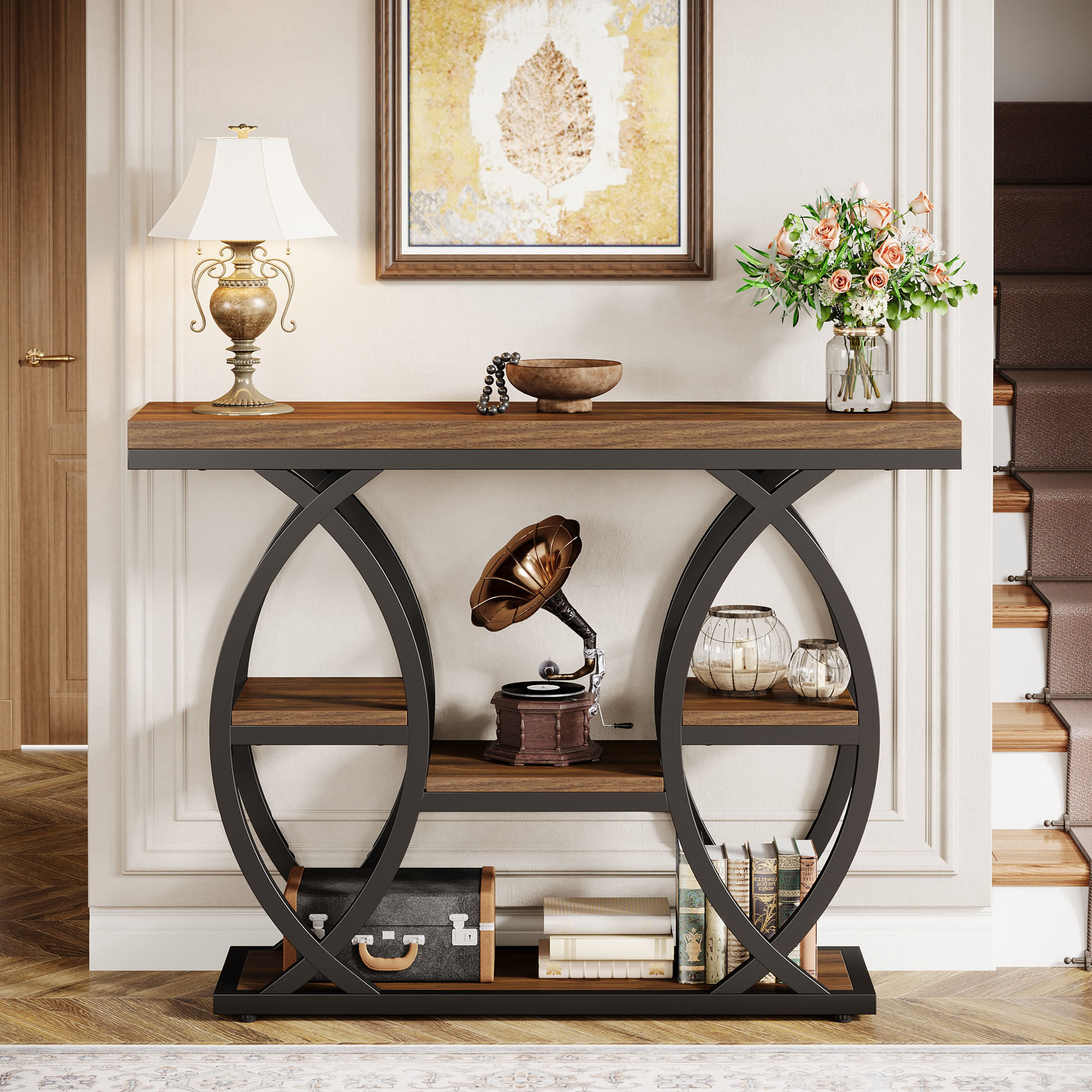 Masa Living/Hol, Blackswan Design Halley Rustic, lemn maro/negru, 105x30x80 cm — imaginea 6