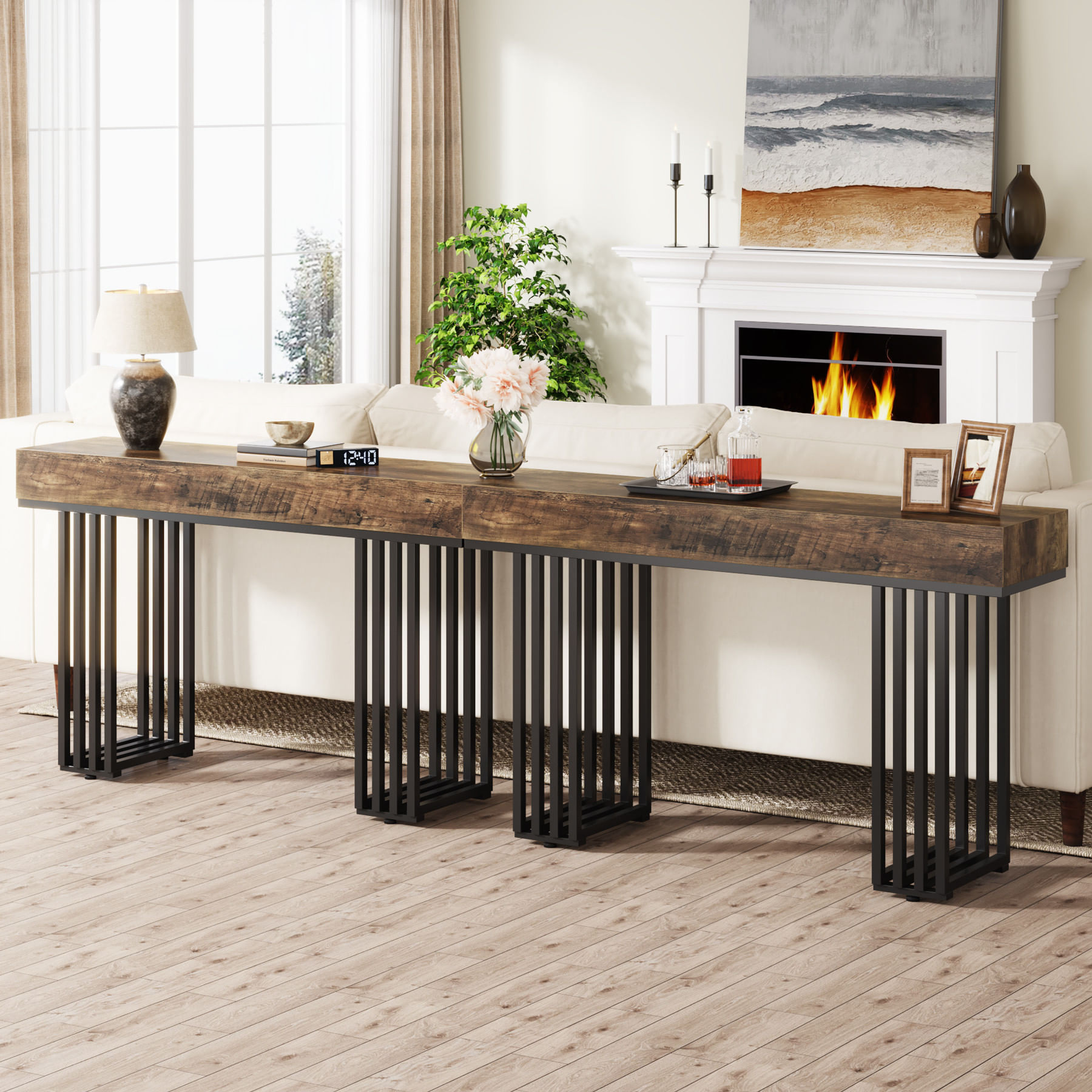Masa Living/Hol, Blackswan Design Farmhouse M3, lemn maro inchis, 105x30x85 cm — imaginea 6