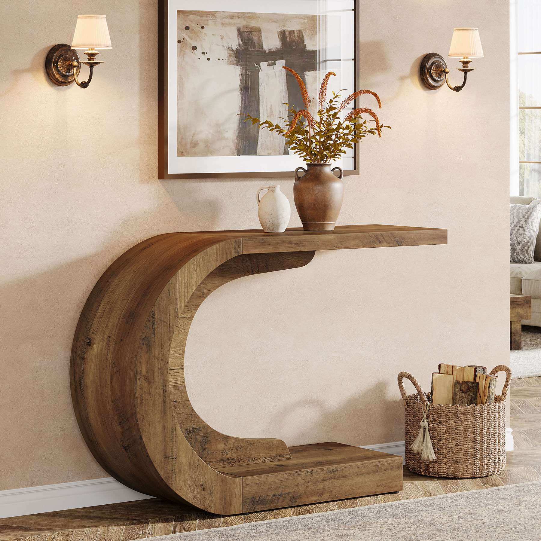 Masa Consola Blackswan Design C Frame, design curbat, lemn maro inchis, 75x35x80 cm — imaginea 6