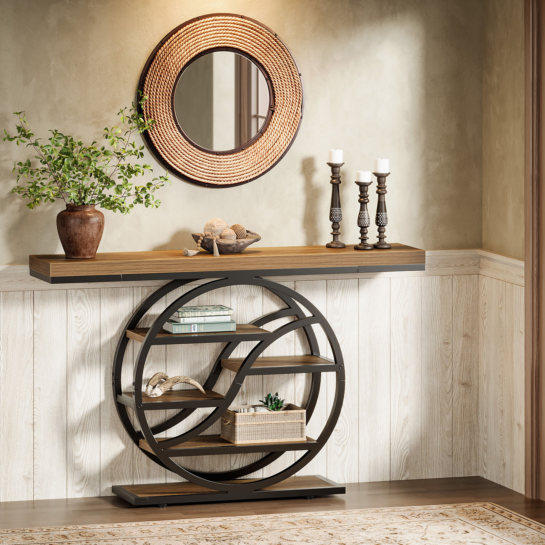 Masa consola Blackswan Design Sofia 5, lemn maro deschis/negru, 4 rafturi, metal, 100x30x82 cm — imaginea 4