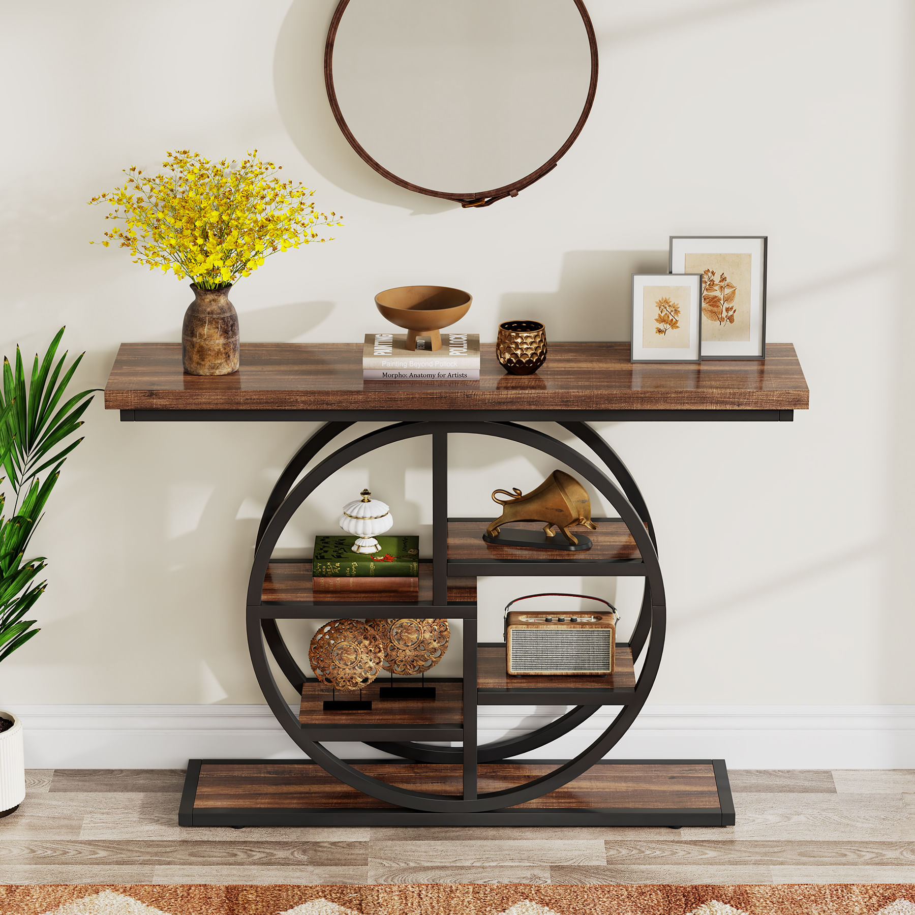 Masa Decor Living/ Hol, Model Sofia M1 maro/ negru, textura lemnoasa, 105 cm — imaginea 3