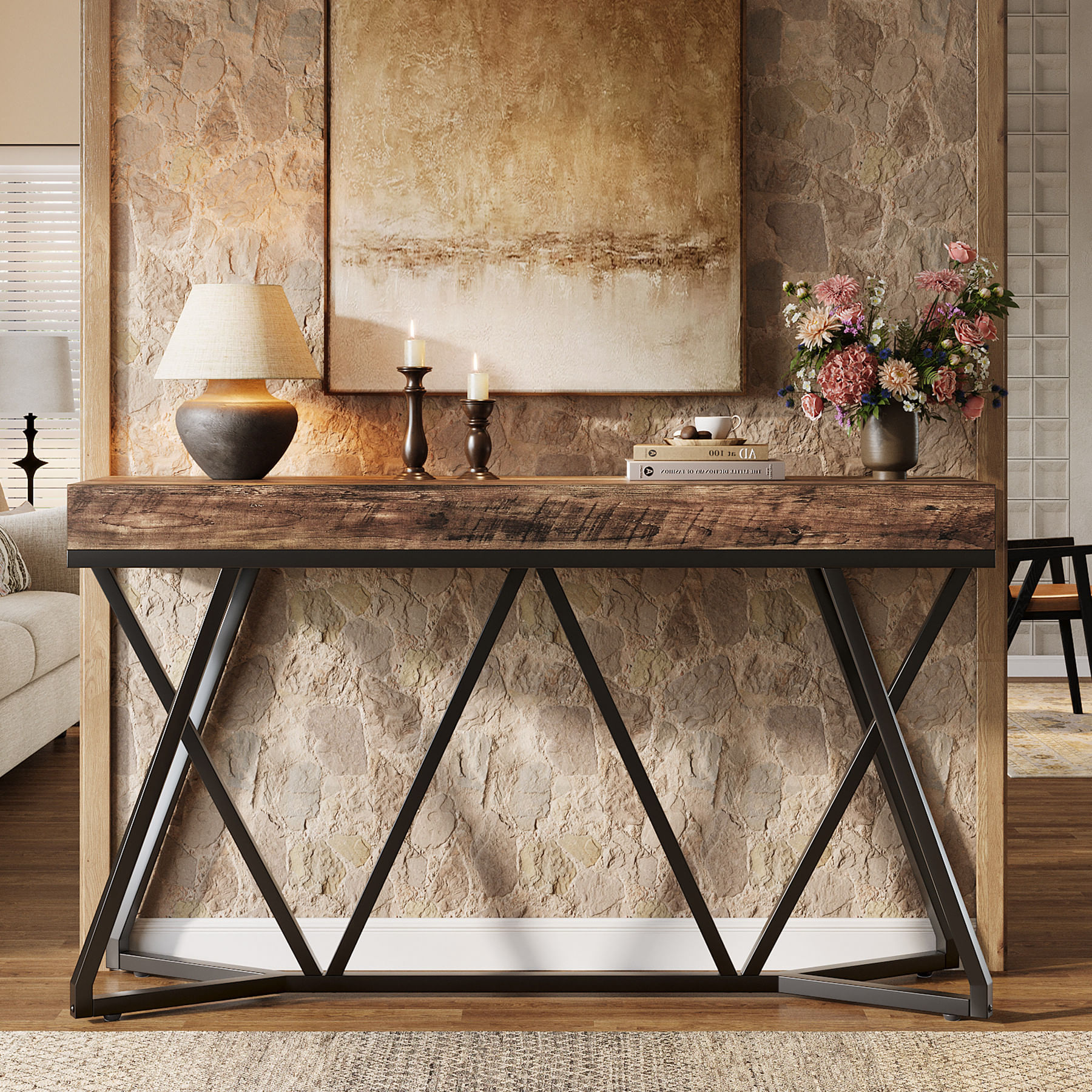 Masa Decor Living/ Hol, Blackswan Design Model X Line, lemn maro inchis, 140x30x90 cm — imaginea 5