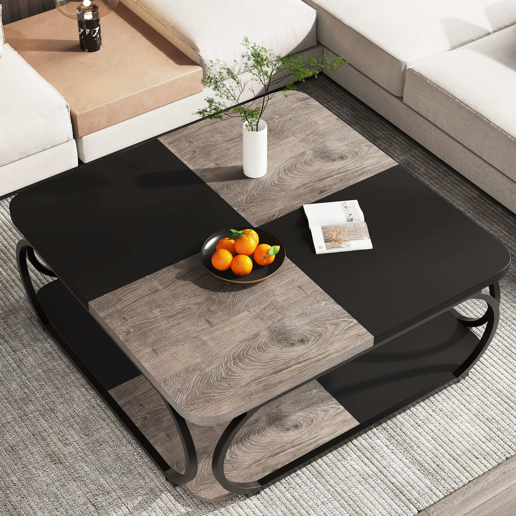 Masa Cafea/ Living, Blackswan Design Model Metro Square, gri/ negru, 120x120x50 cm — imaginea 6