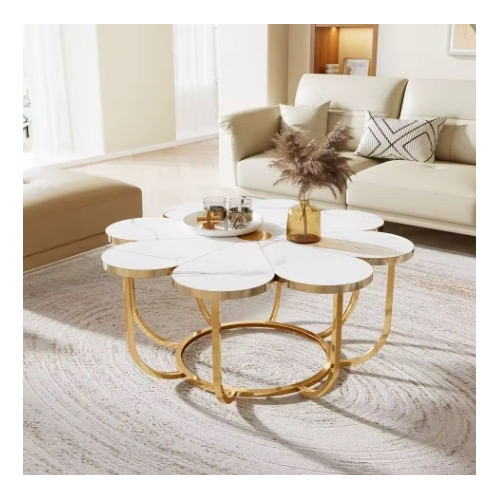 Masa Cafea/ Living, Blackswan Design Model Golden Petals, imitatie marmura, 100x100x50 cm — imaginea 4