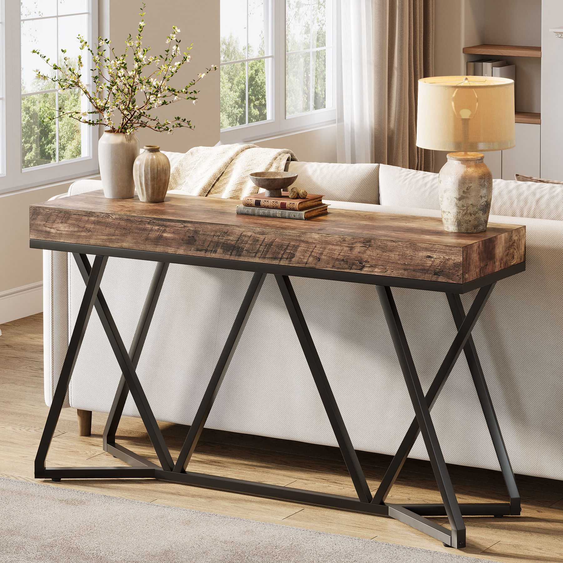 Masa Decor Living/ Hol, Blackswan Design Model X Line, lemn maro inchis, 140x30x90 cm — imaginea 6