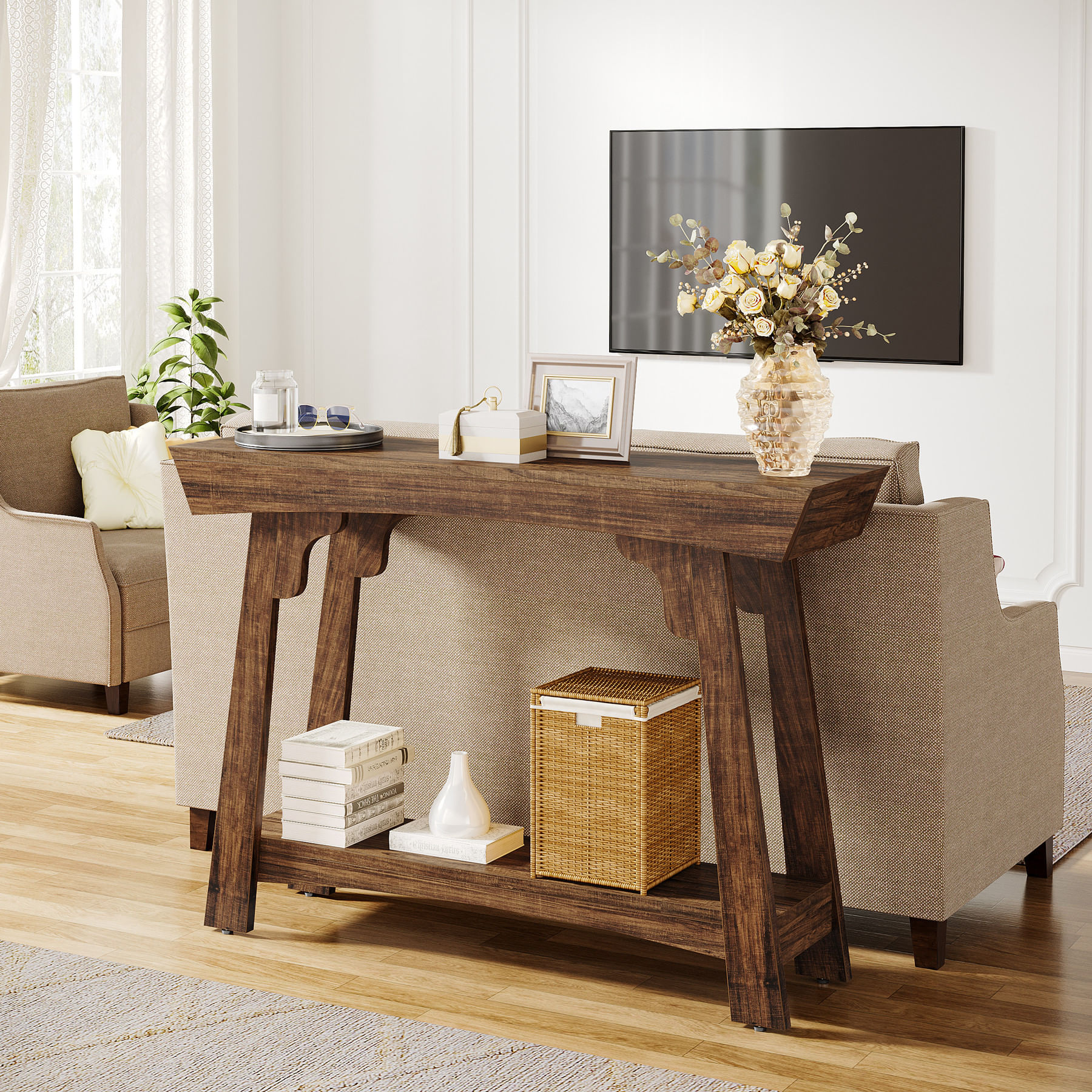 Masa Living/Hol, Blackswan Design Countryside M9, lemn maro, 160x35x85 cm — imaginea 6