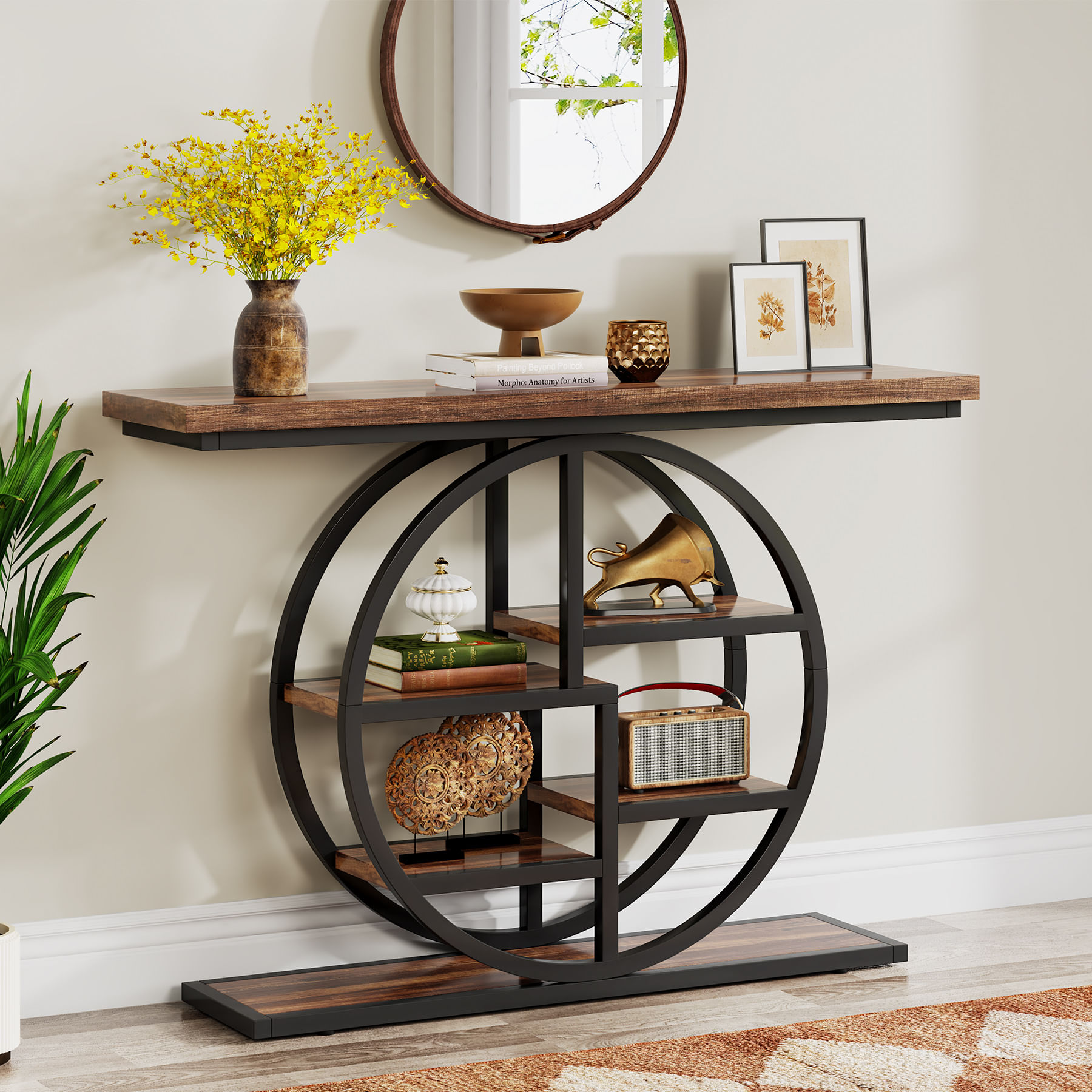 Masa Decor Living/ Hol, Model Sofia M1 maro/ negru, textura lemnoasa, 105 cm — imaginea 5