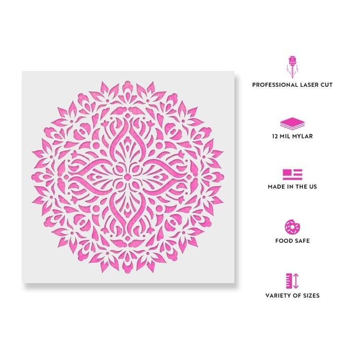 Sablon Perete vopsire, tencuiala 0.7mm Trevo Mandala Refolosibil, model MXSP7156, 400 x 400 mm