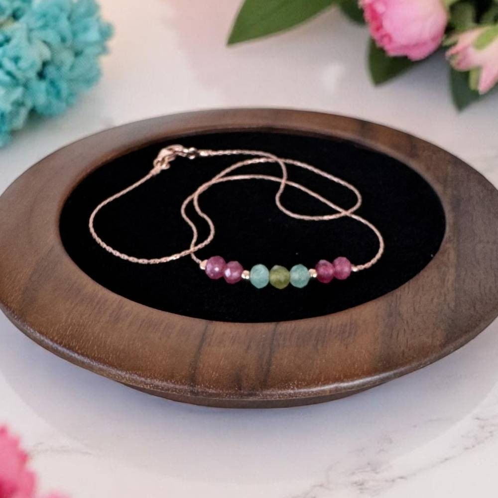 Colier choker turmalina multicolora cu lant argint placat aur roz