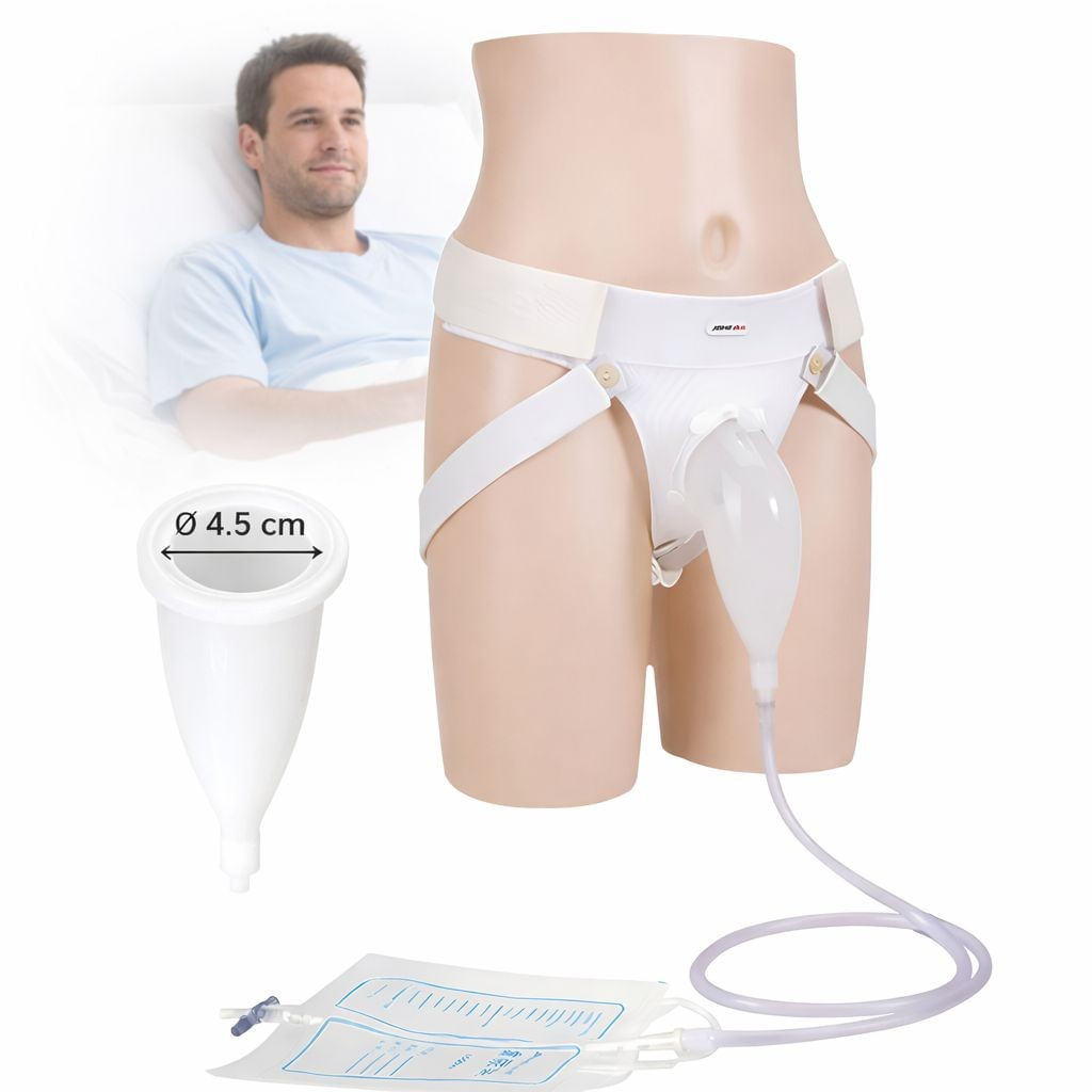 Kit incontinenta urinara pentru barbati, Koopsio, sistem de colectare cu pungi 1000 ml si 2000 ml, Marime ajustabila