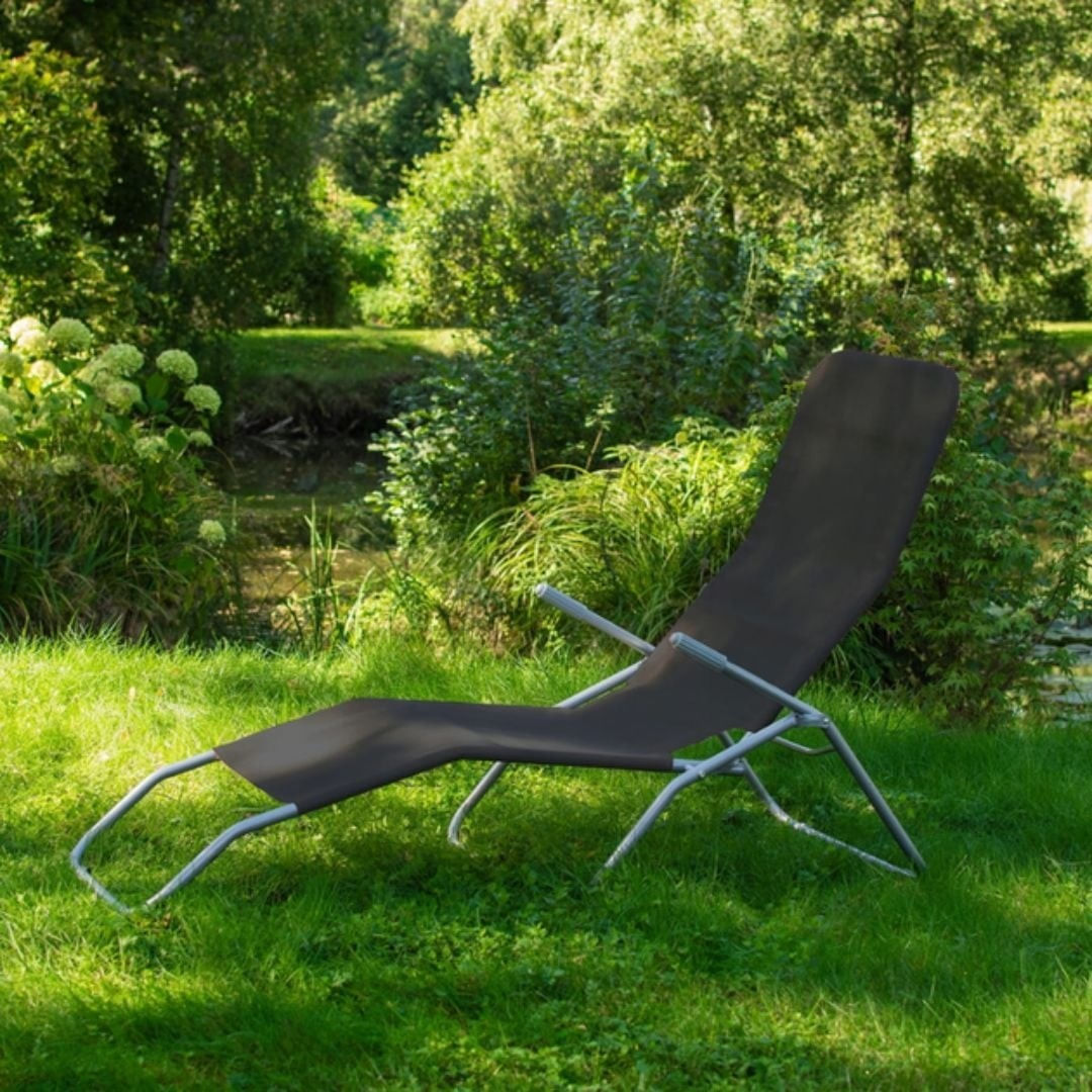 Sezlong pliabil SLOTH, Jumi, pentru gradina, terasa sau plaja, negru/gri — imaginea 2