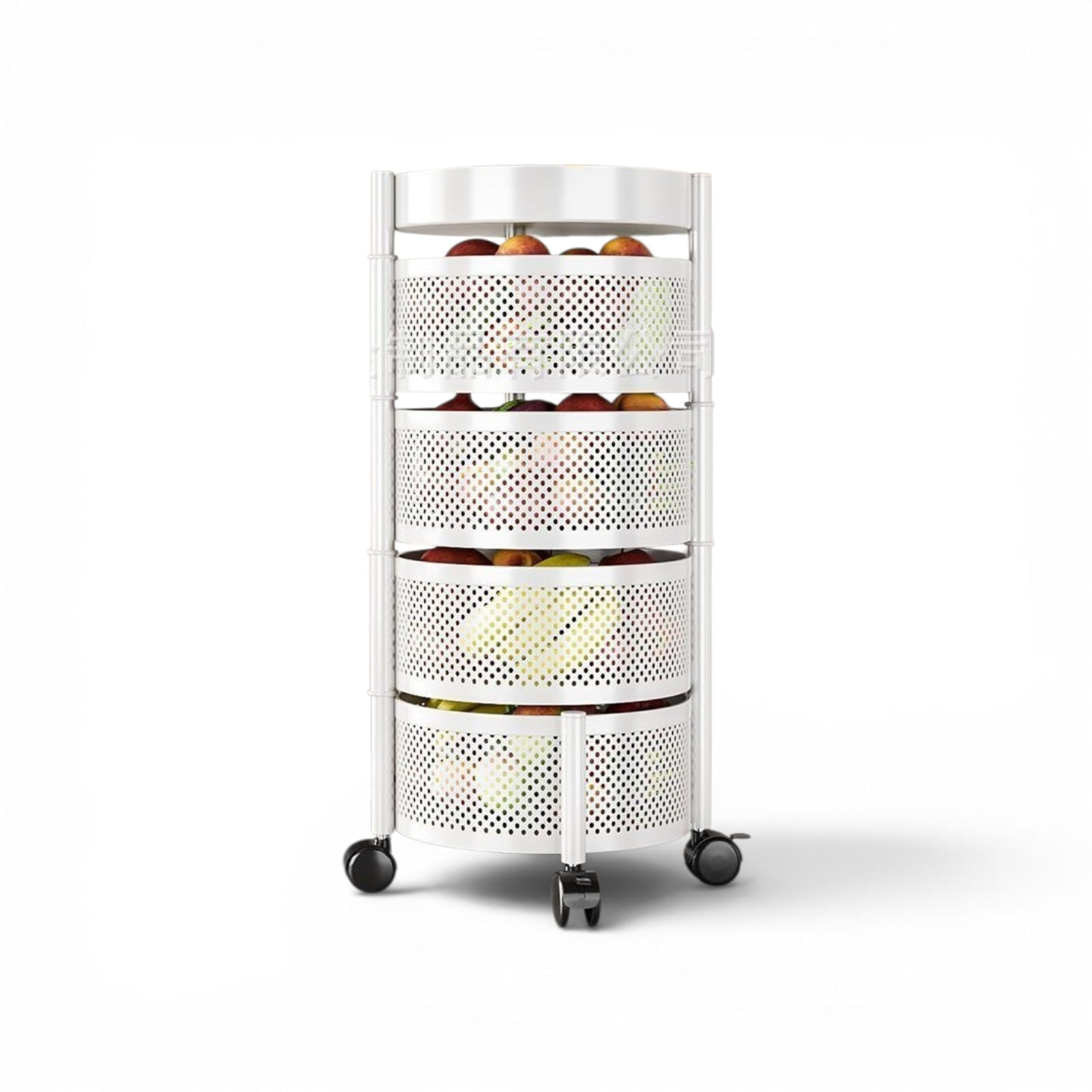 Organizator mobil de bucatarie cu patru cosuri rotative pentru depozitarea fructelor si legumelor