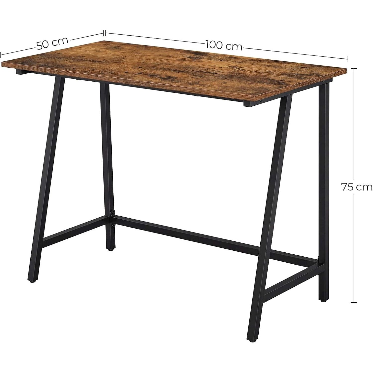 Birou cu cadru metalic, stil industrial, 100x50x75 cm, maro rustic — imaginea 2