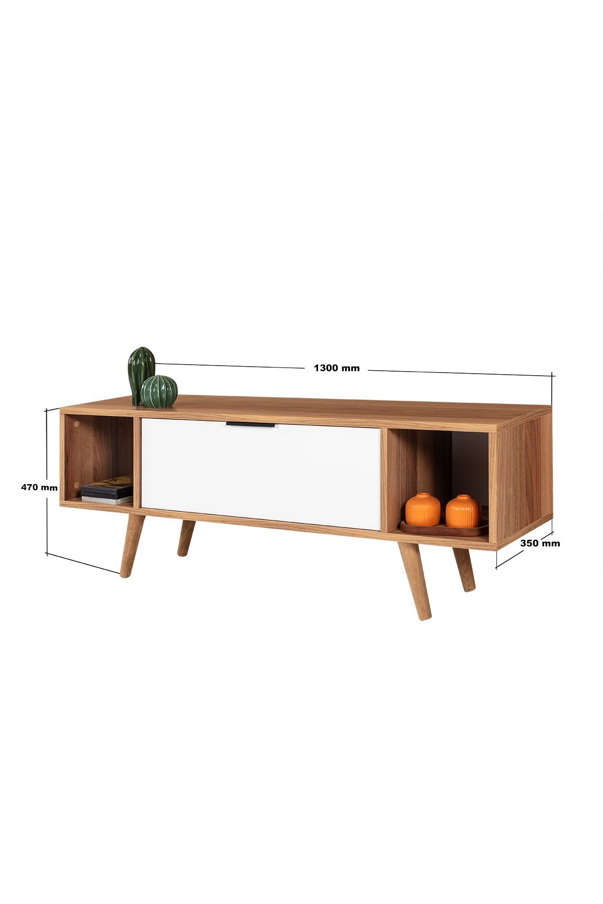 Comoda TV Mesir 3326, 130 x 47 x 35 cm, nuc alb, PAL melaminat — imaginea 3
