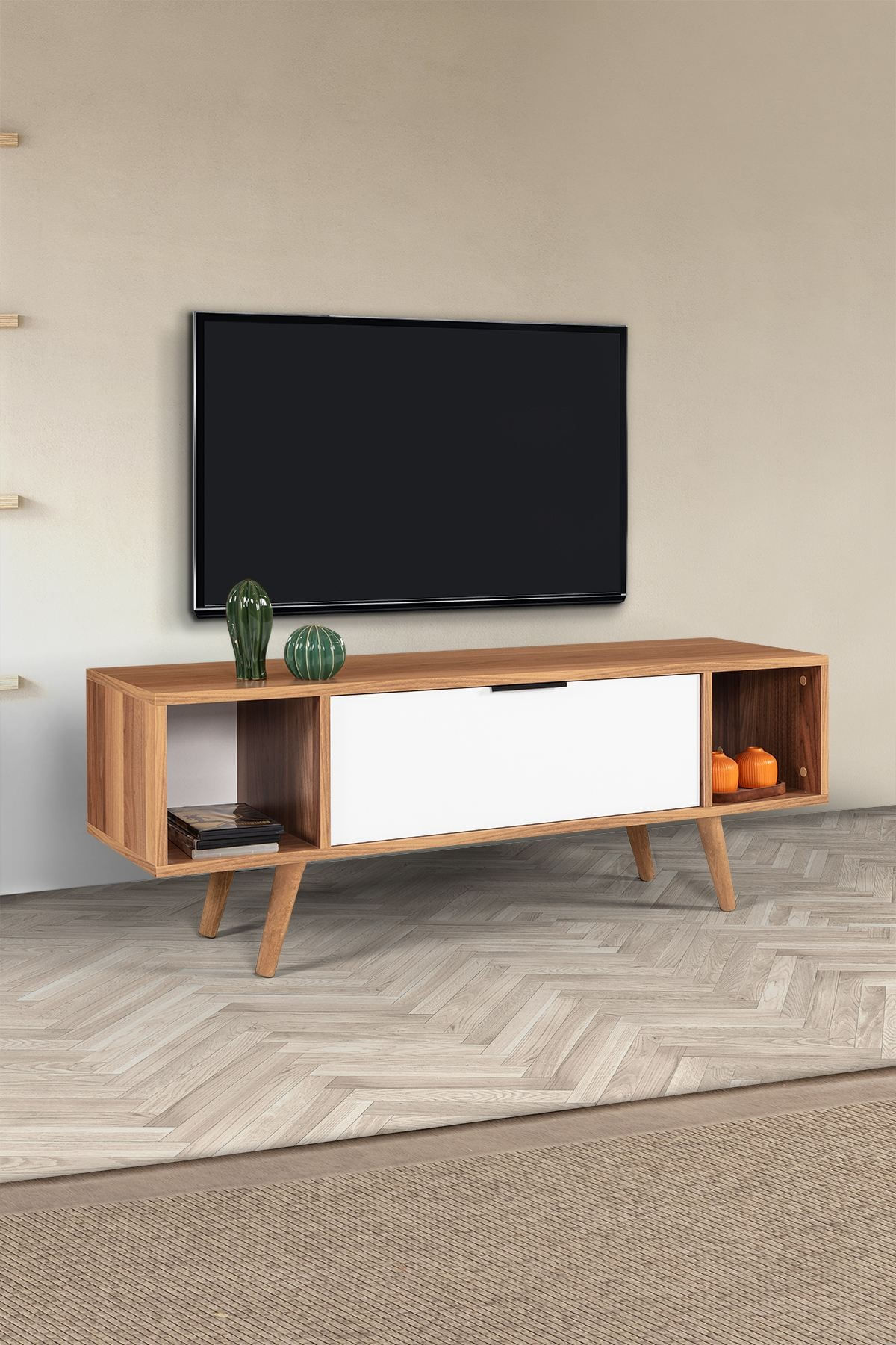 Comoda TV Mesir 3326, 130 x 47 x 35 cm, nuc alb, PAL melaminat — imaginea 6