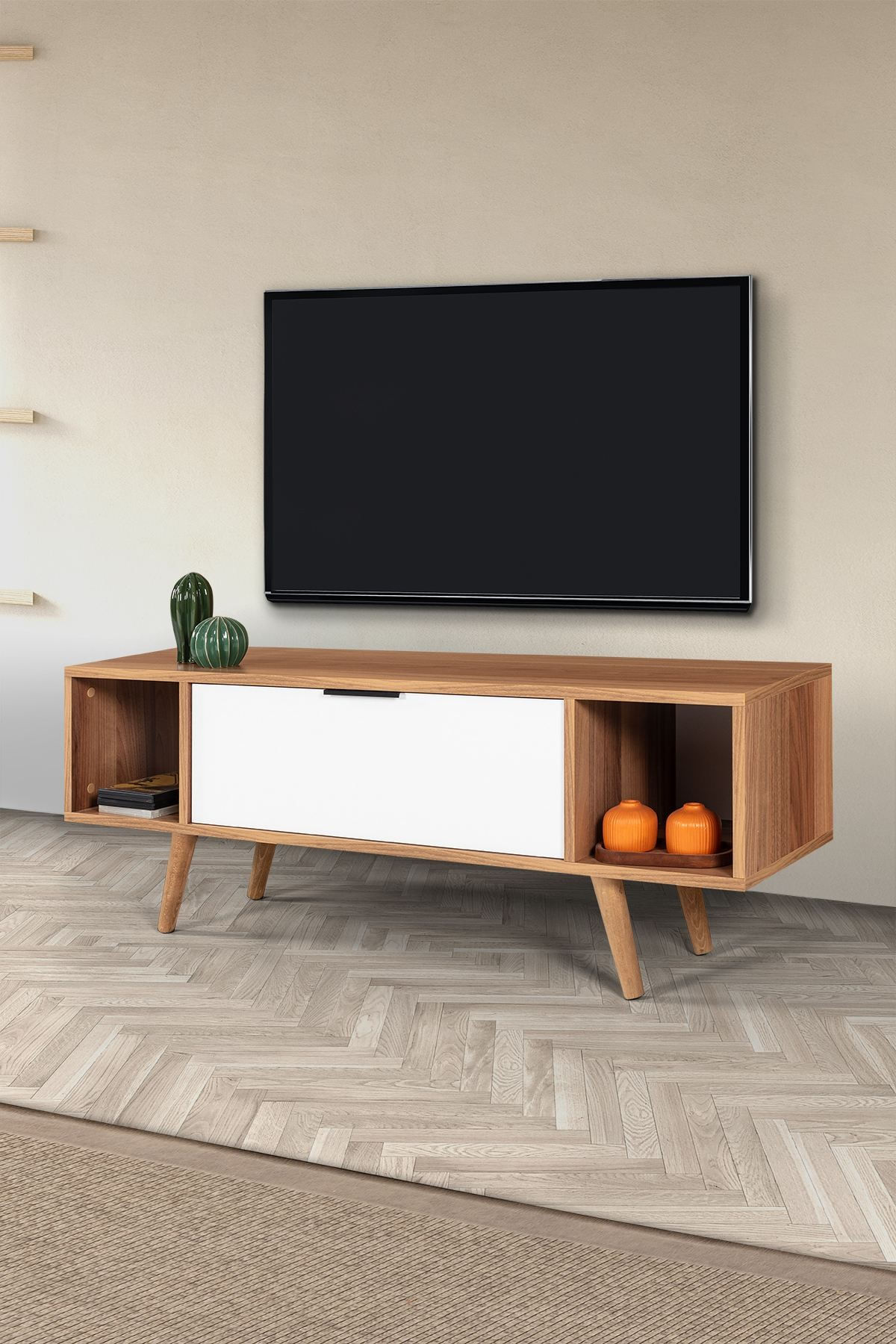 Comoda TV Mesir 3326, 130 x 47 x 35 cm, nuc alb, PAL melaminat — imaginea 7