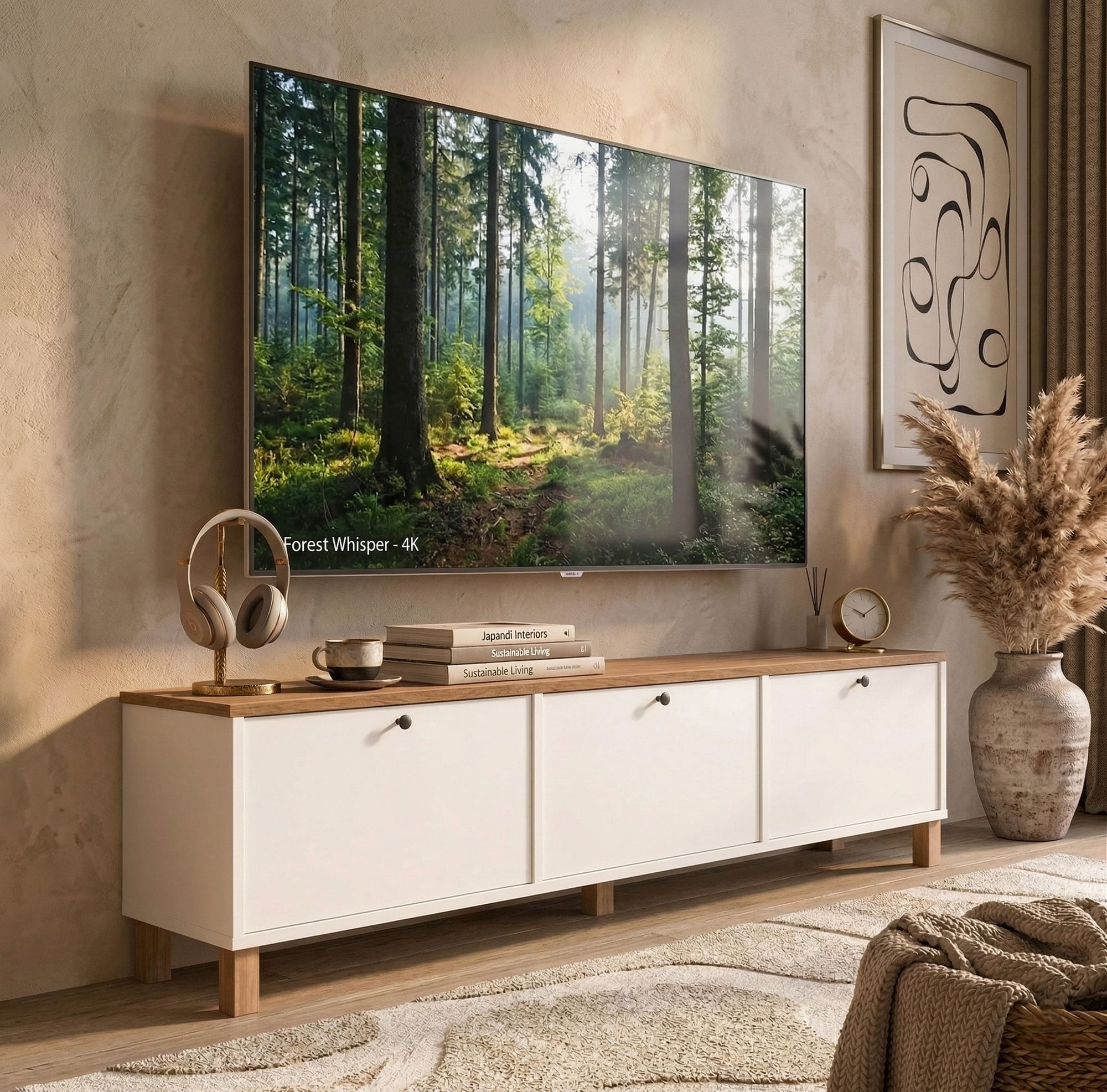 Comoda TV Nord - ND6-SW, 180 x 45,6 x 32 cm, alb si stejar, PAL melaminat — imaginea 3