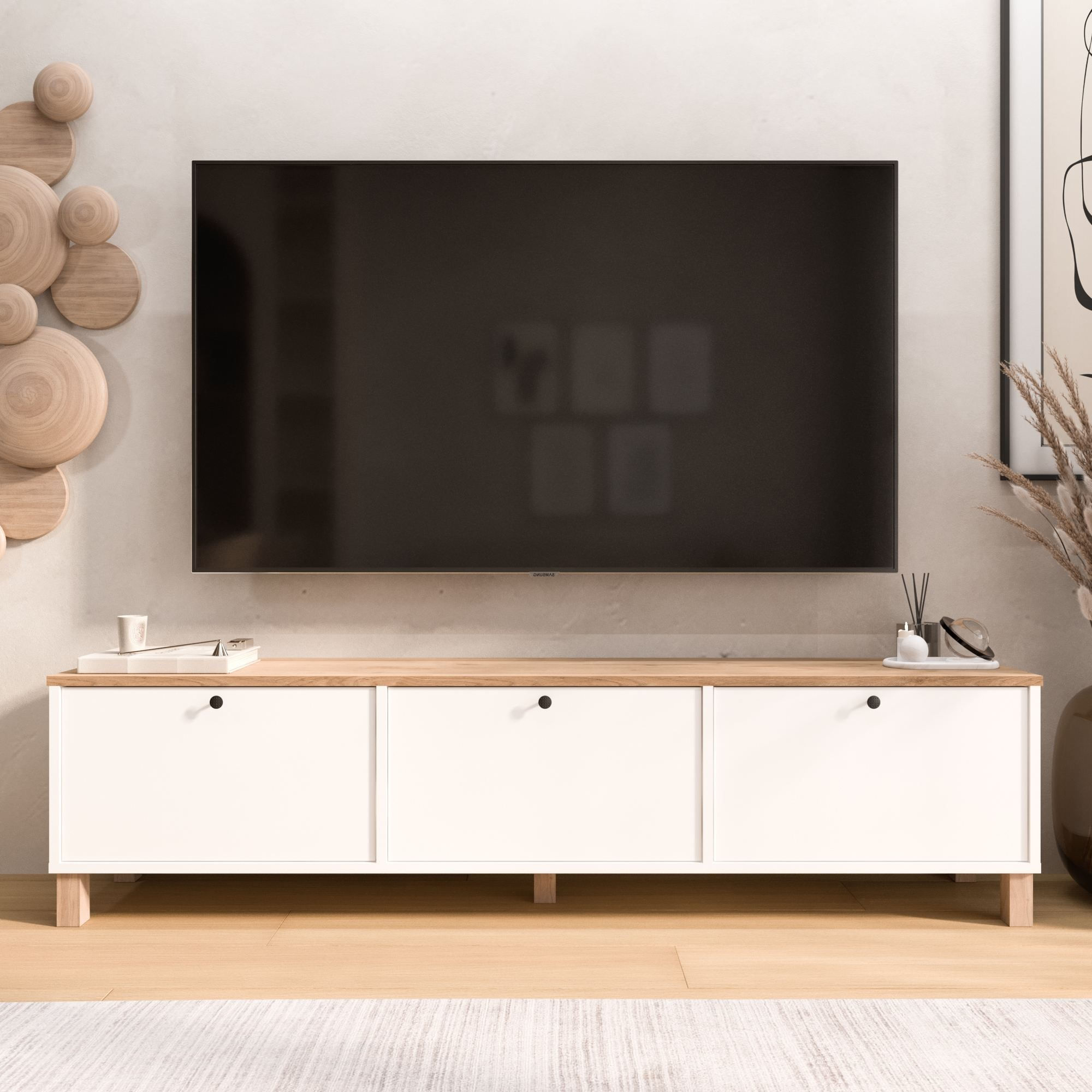 Comoda TV Nord - ND6-SW, 180 x 45,6 x 32 cm, alb si stejar, PAL melaminat — imaginea 6