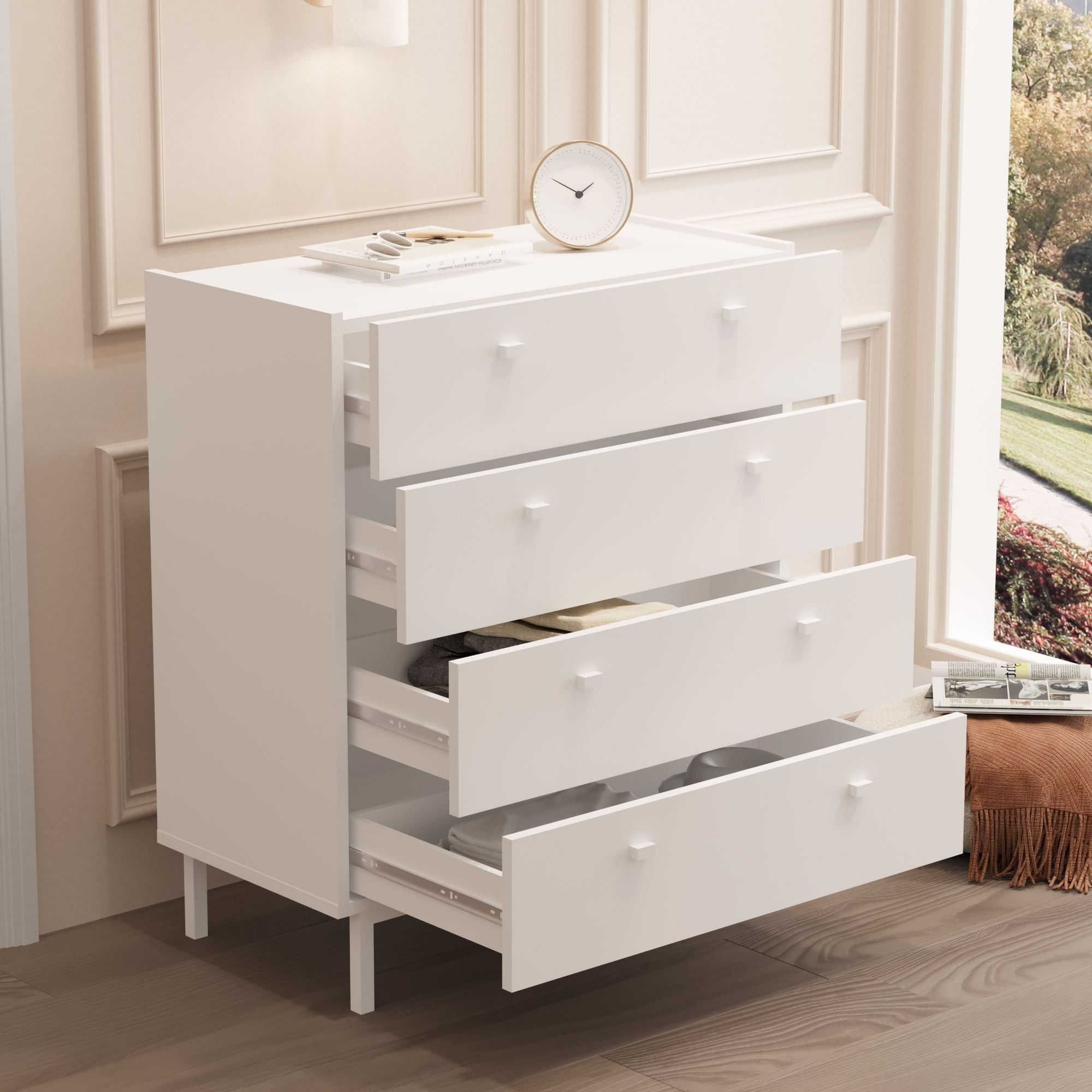 Comoda dormitor Luke - LK6-W, 80 x 93,1 x 41,8 cm, alb, PAL melaminat, spatiu de depozitare, fixare pe perete — imaginea 2
