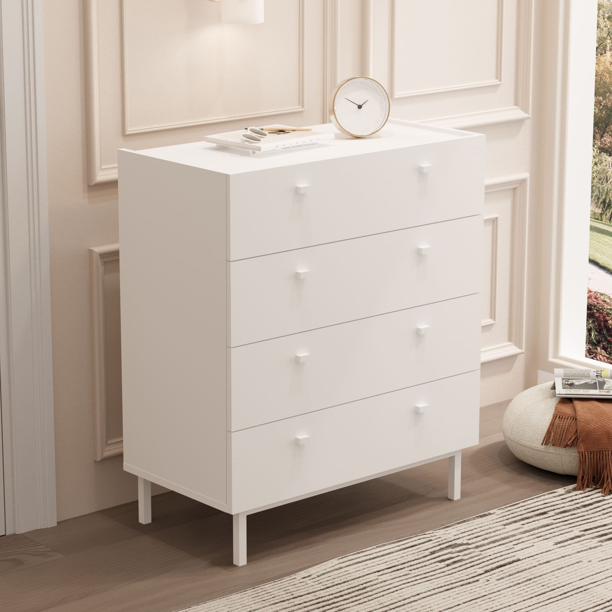 Comoda dormitor Luke - LK6-W, 80 x 93,1 x 41,8 cm, alb, PAL melaminat, spatiu de depozitare, fixare pe perete — imaginea 3