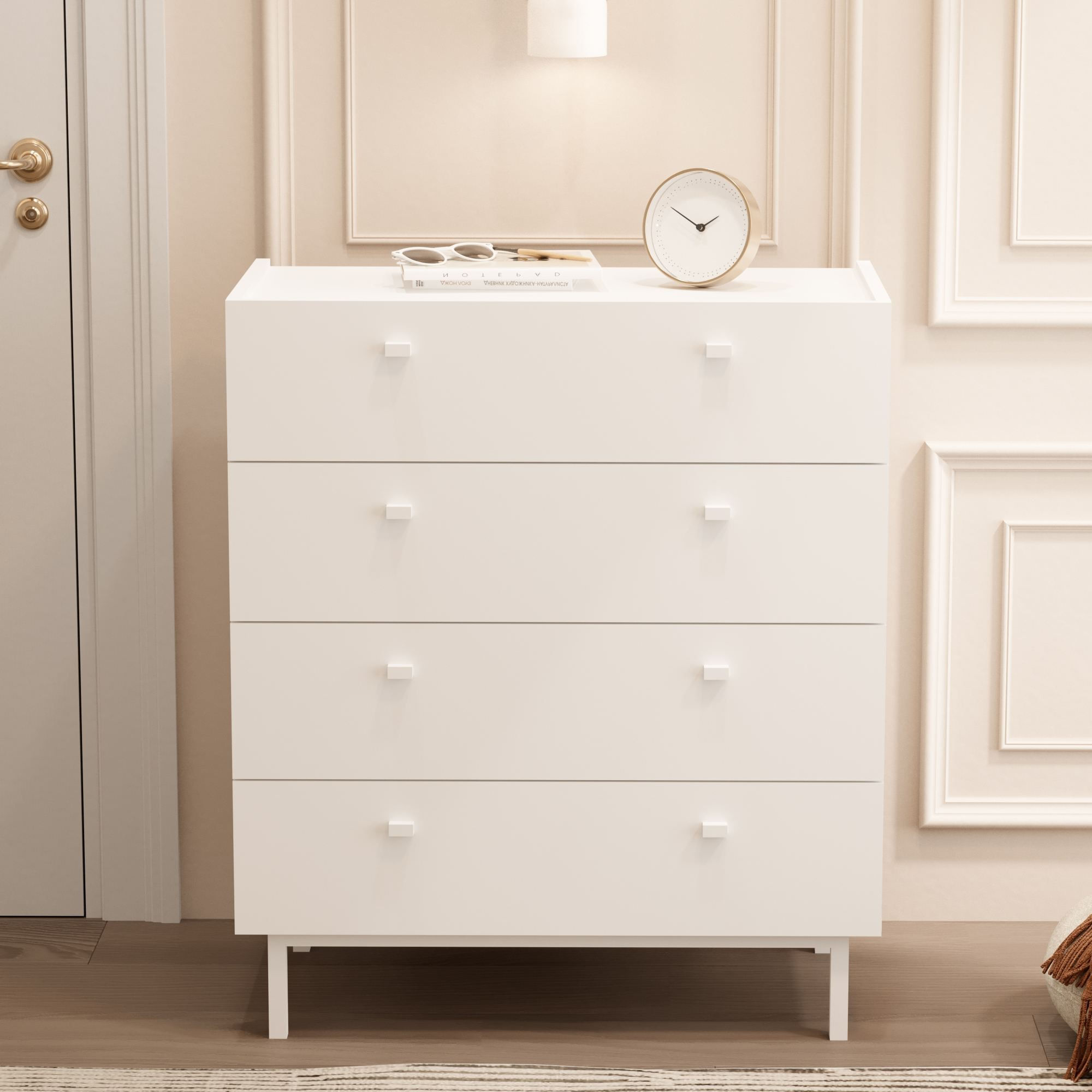 Comoda dormitor Luke - LK6-W, 80 x 93,1 x 41,8 cm, alb, PAL melaminat, spatiu de depozitare, fixare pe perete — imaginea 5
