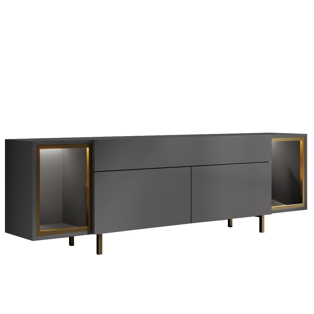 Comoda TV Zenith, 180 x 55 x 32 cm, antracit auriu, PAL melaminat, spatiu de depozitare, fixare pe perete, antracit / gold — imaginea 6